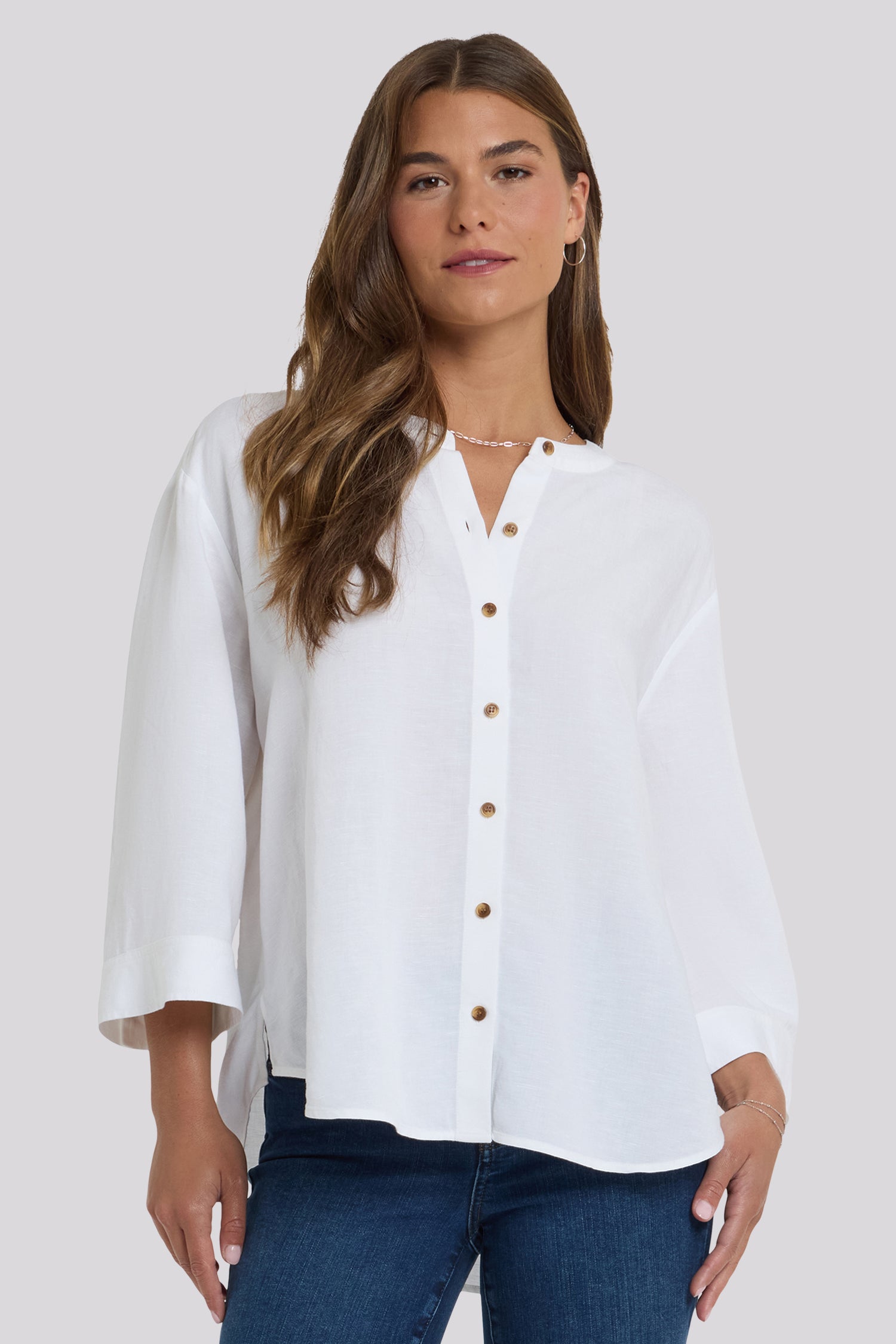 NYDJ Maggie Oversize Blouse In Linen - Optic White