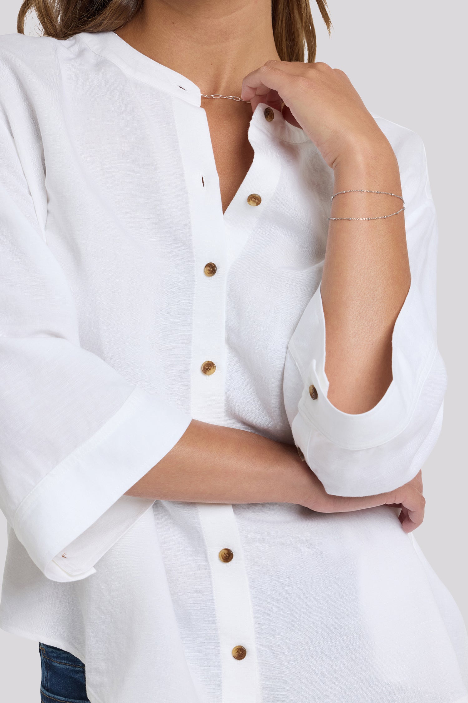NYDJ Maggie Oversize Blouse In Linen - Optic White