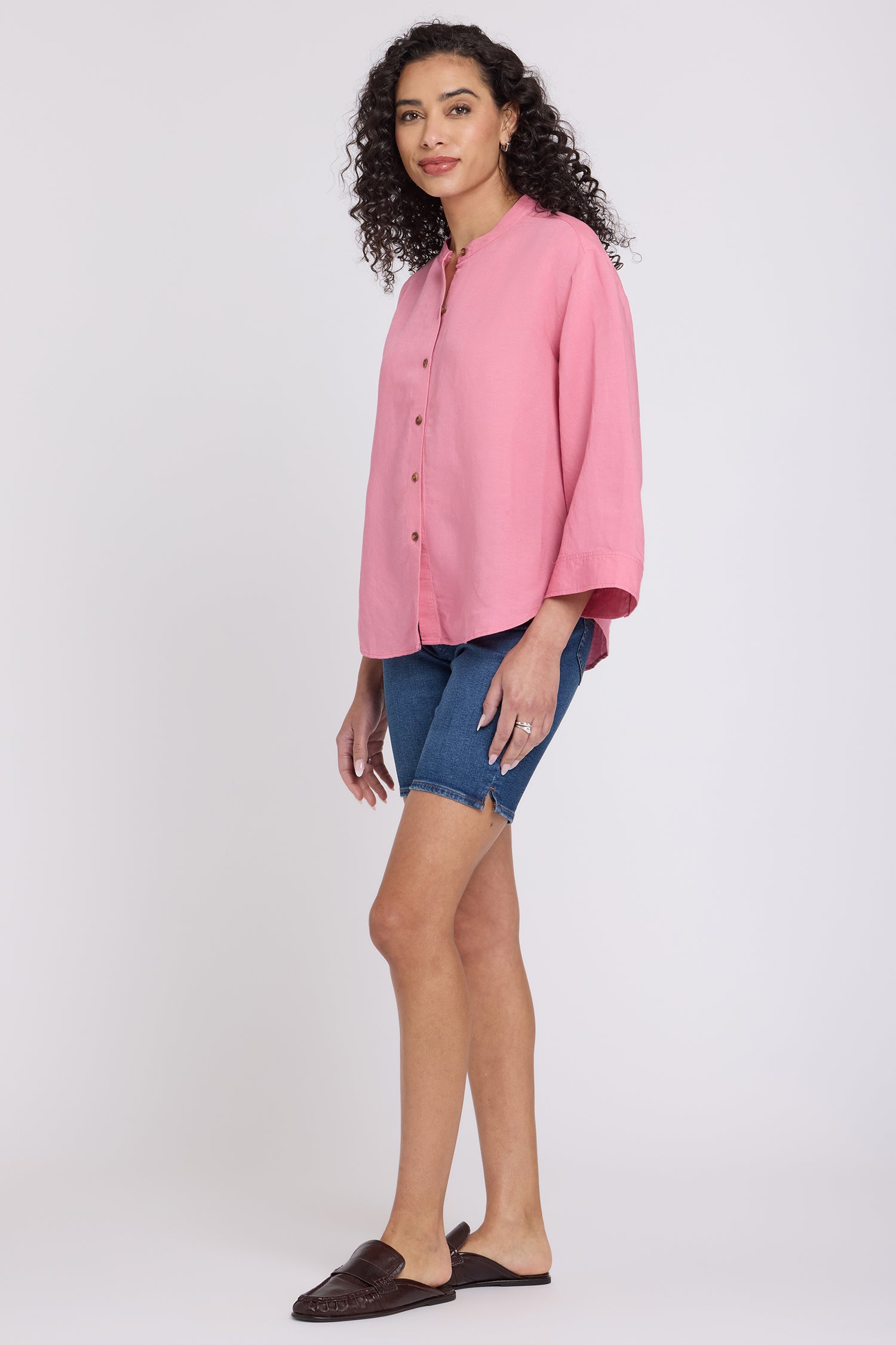 NYDJ Maggie Oversize Blouse In Linen - Desert Rose