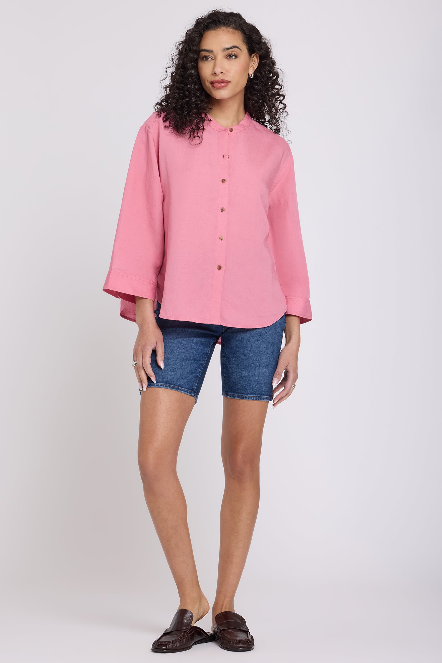NYDJ Maggie Oversize Blouse In Linen - Desert Rose