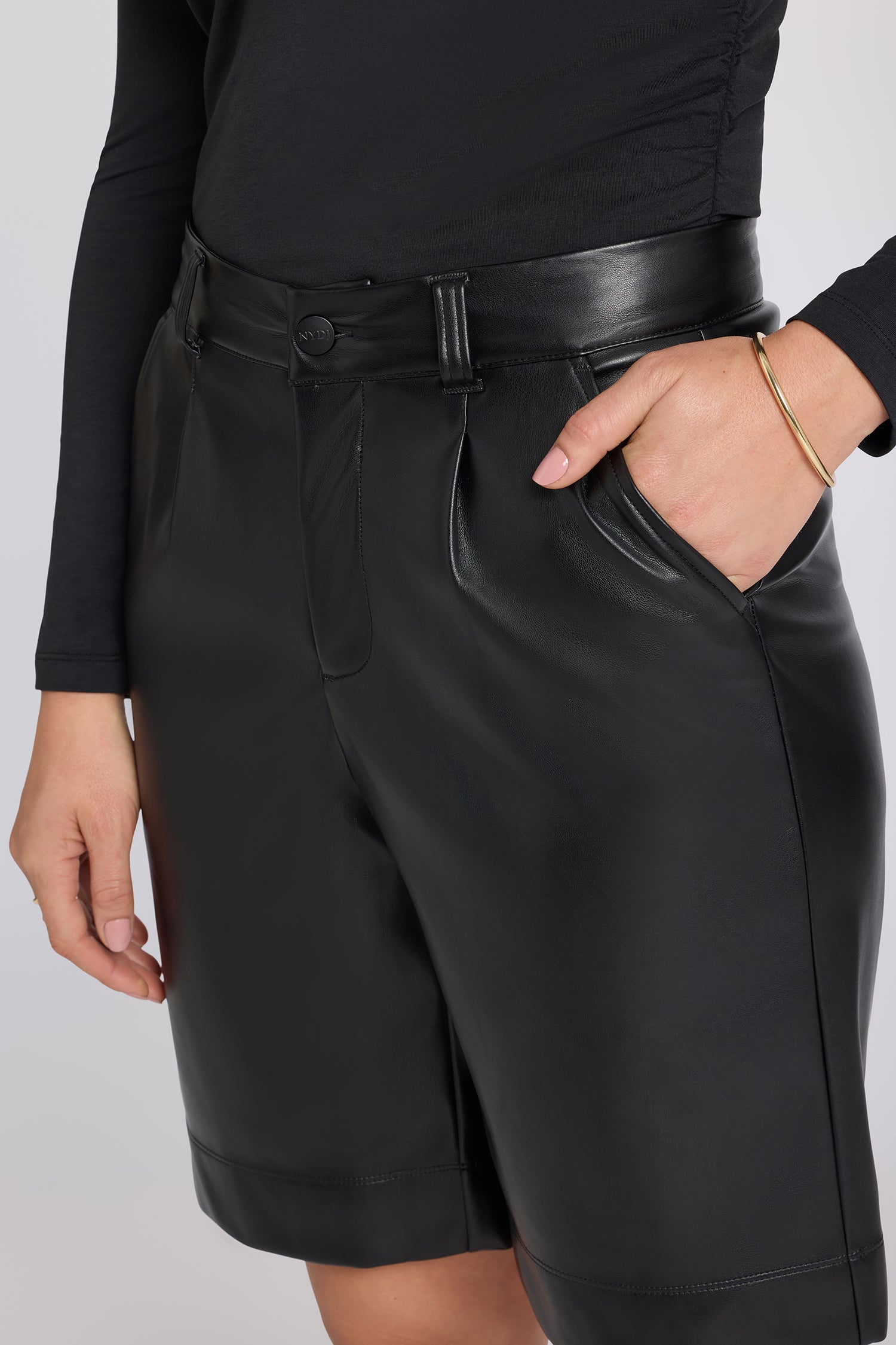 NYDJ Vegan Stretch Leather Relaxed Bermuda Shorts Sculpt-Her™ Collection - Black