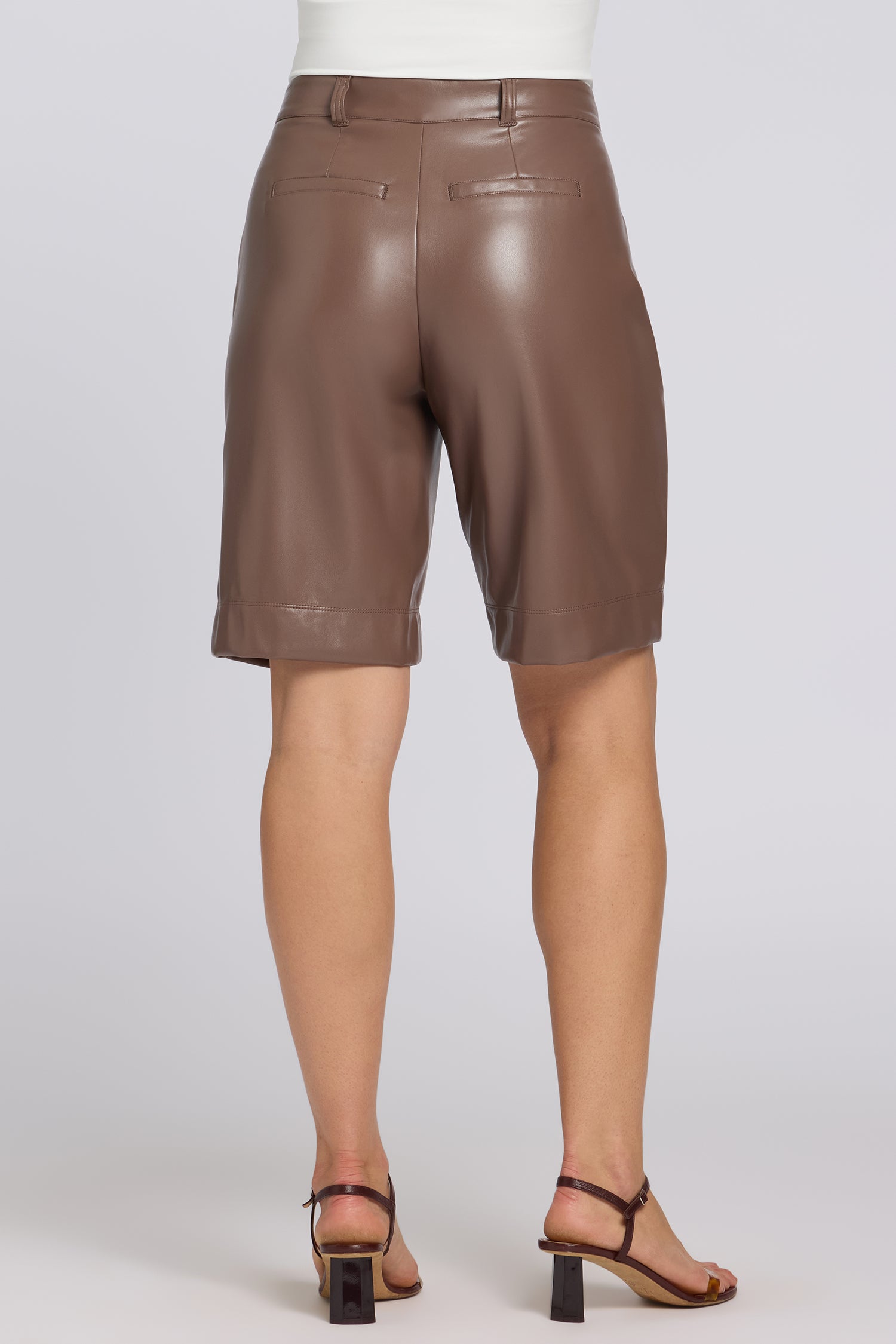 NYDJ Vegan Stretch Leather Relaxed Bermuda Shorts Sculpt-Her™ Collection - Deep Taupe