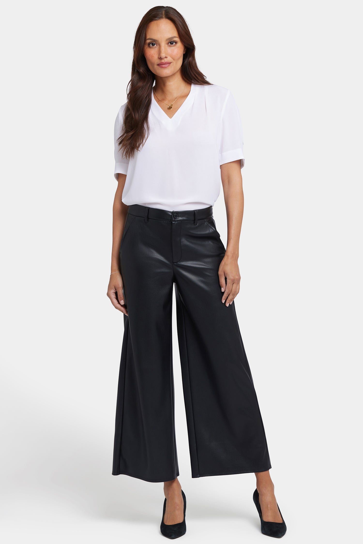 NYDJ Vegan Stretch Leather Morgan Trouser Pants Sculpt-Her™ Collection - Black