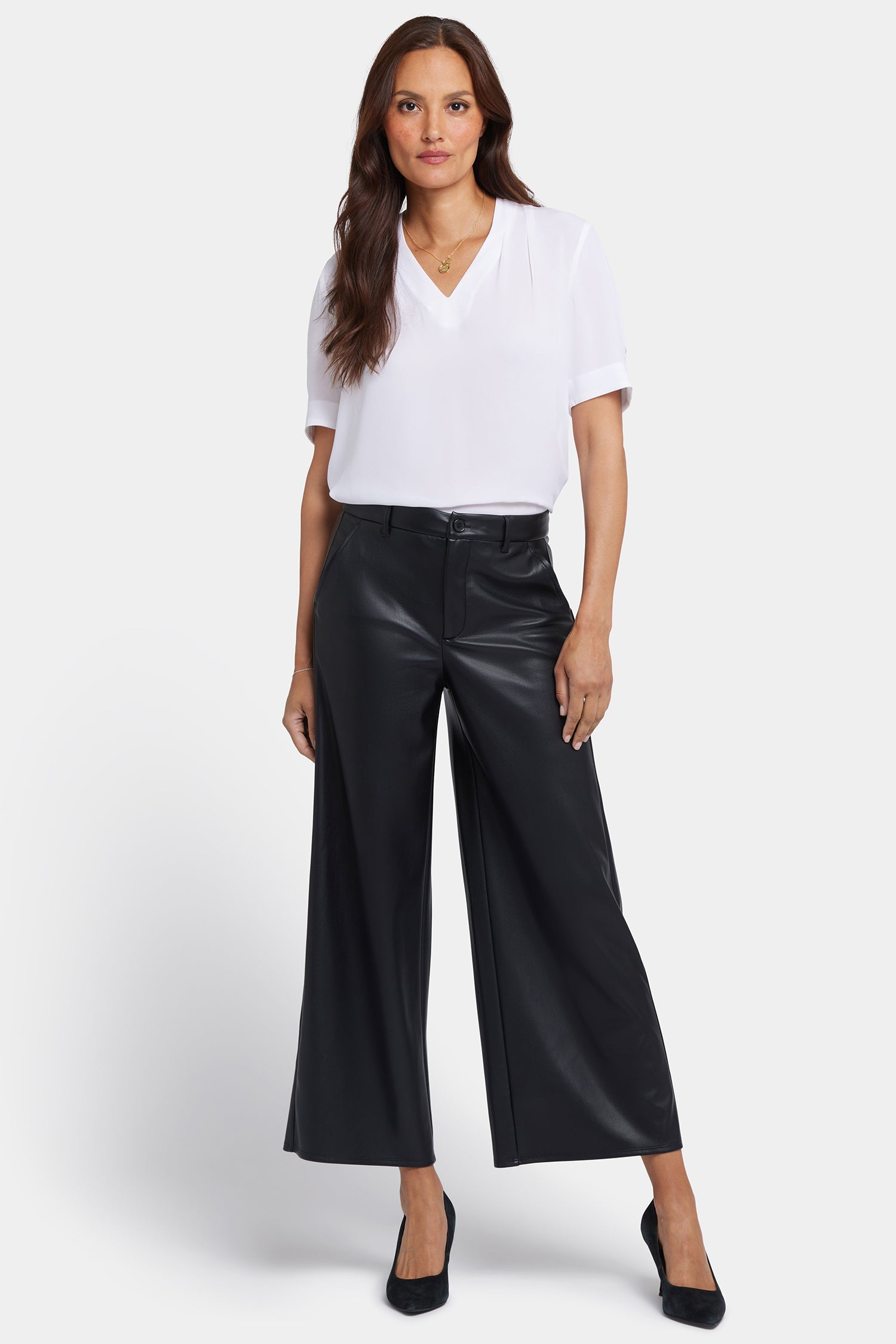 NYDJ Vegan Stretch Leather Morgan Trouser Pants Sculpt-Her™ Collection - Black