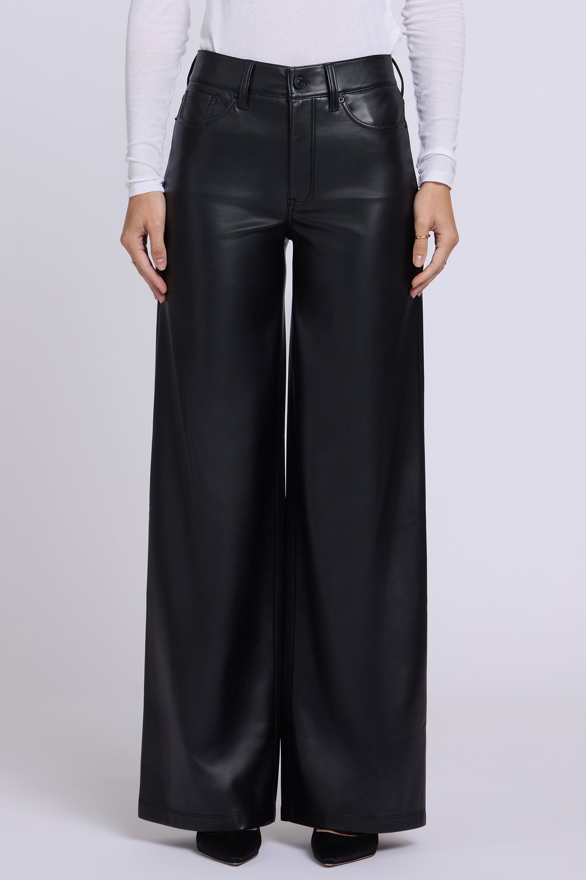 NYDJ Vegan Stretch Leather Teresa Wide Leg Pants Sculpt-Her™ Collection - Black