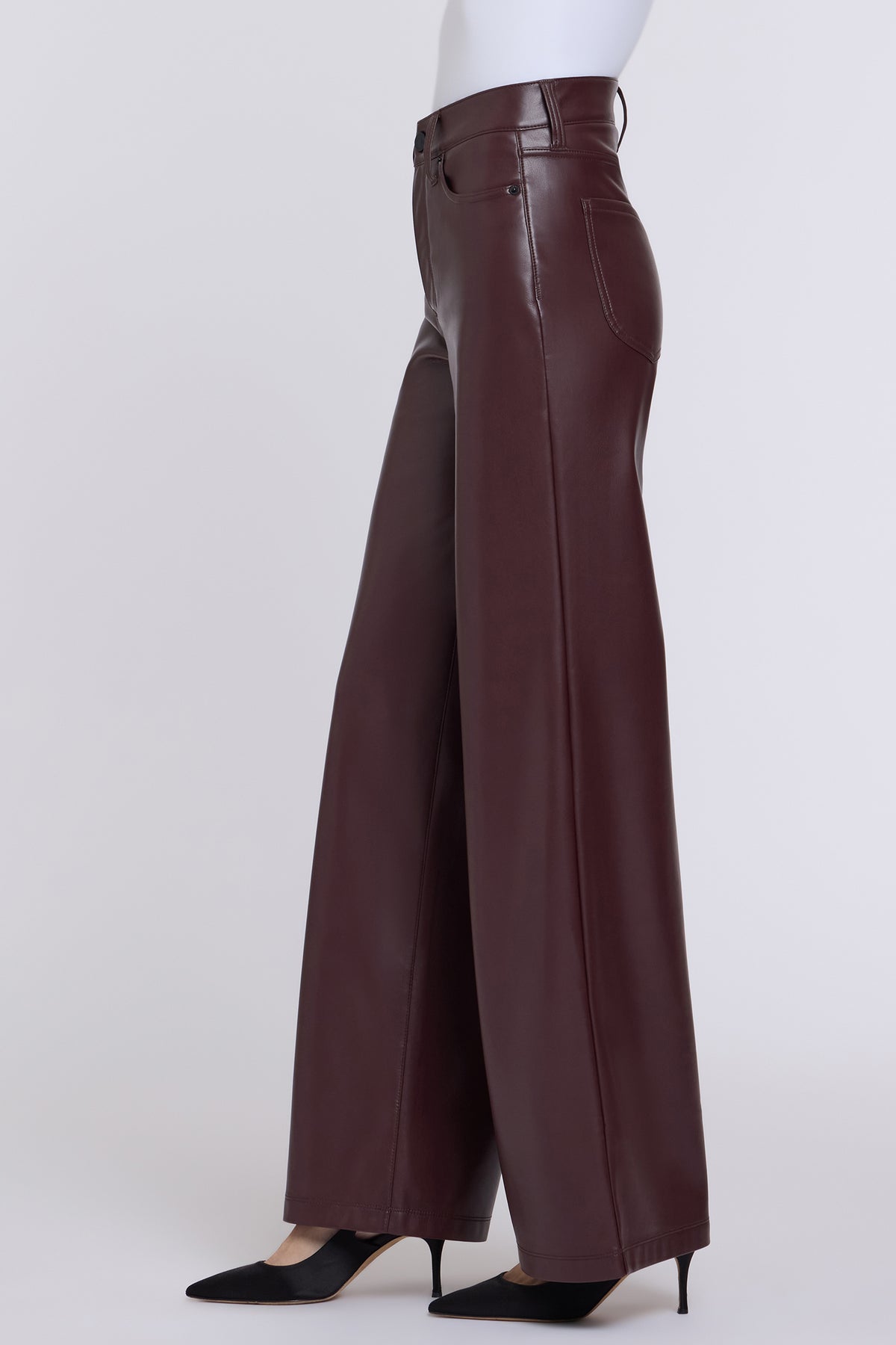 NYDJ Vegan Stretch Leather Teresa Wide Leg Pants Sculpt-Her™ Collection - Bitter Chocolate