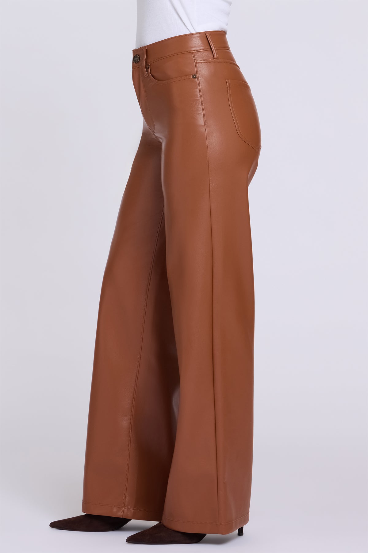 NYDJ Vegan Stretch Leather Teresa Wide Leg Pants Sculpt-Her™ Collection - Mocha Bisque