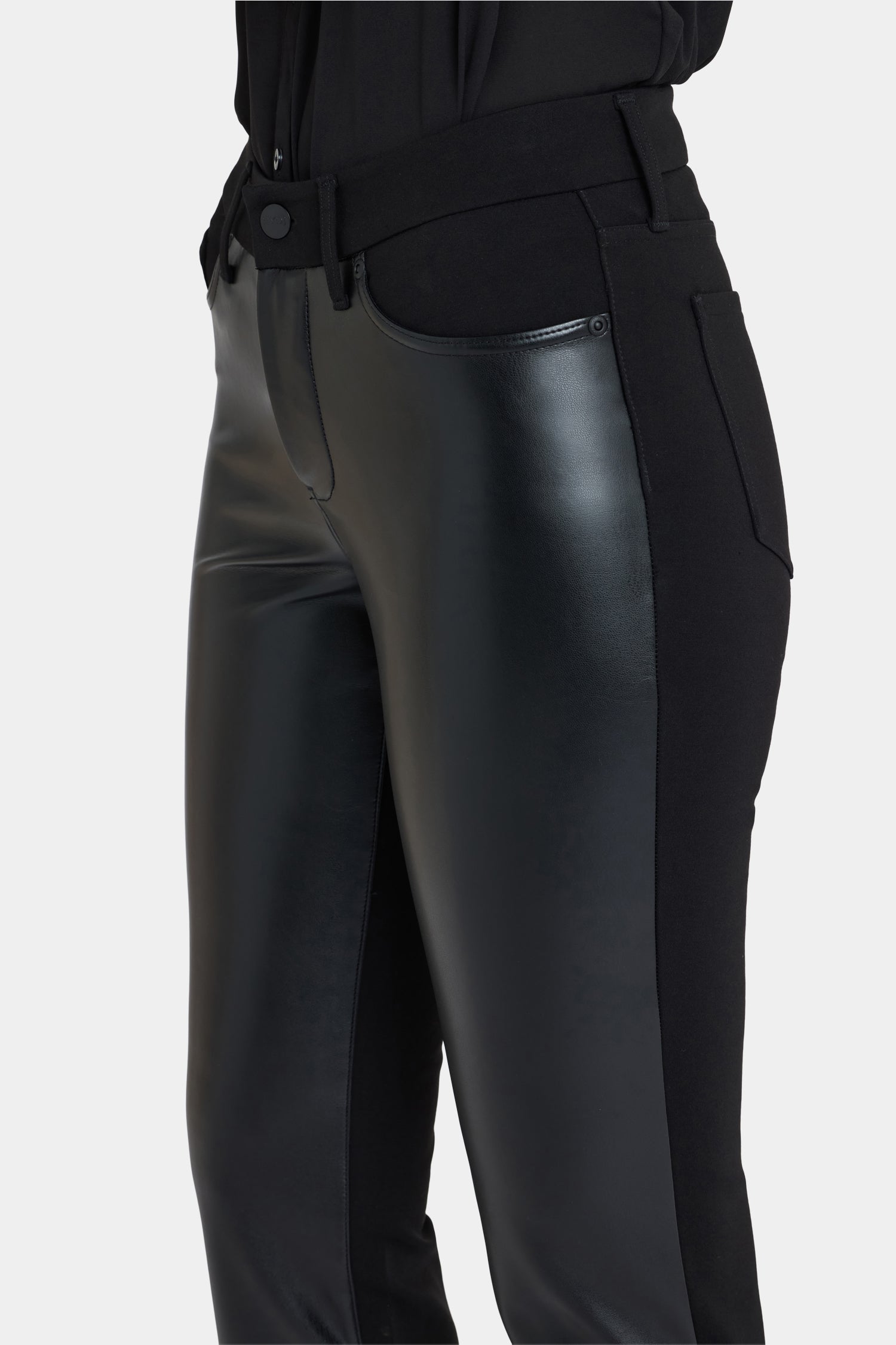 NYDJ Vegan Leather And Ponte Marilyn Straight Pants Sculpt-Her™ Collection - Black