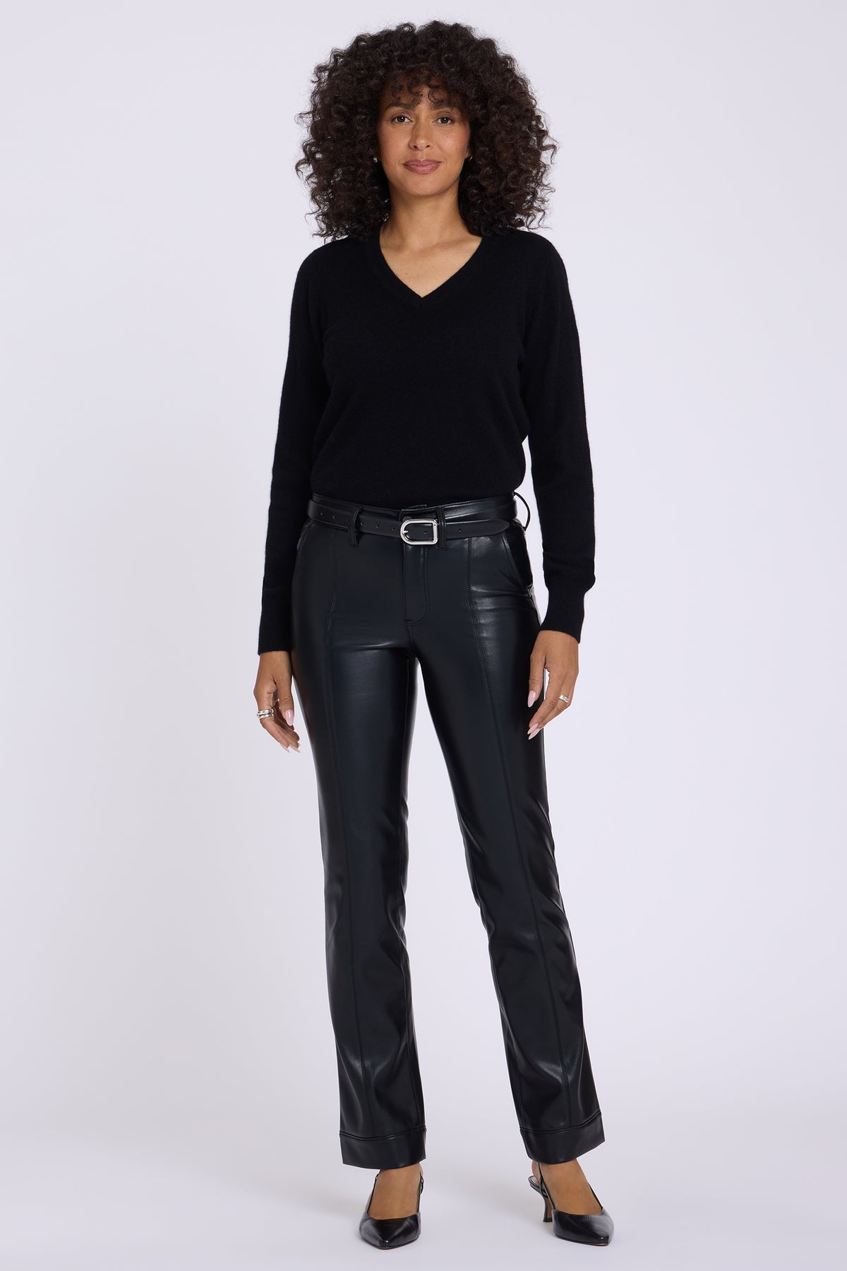 NYDJ Vegan Leather Marilyn Straight Pants With Band Hems Sculpt-Her™ Collection - Black