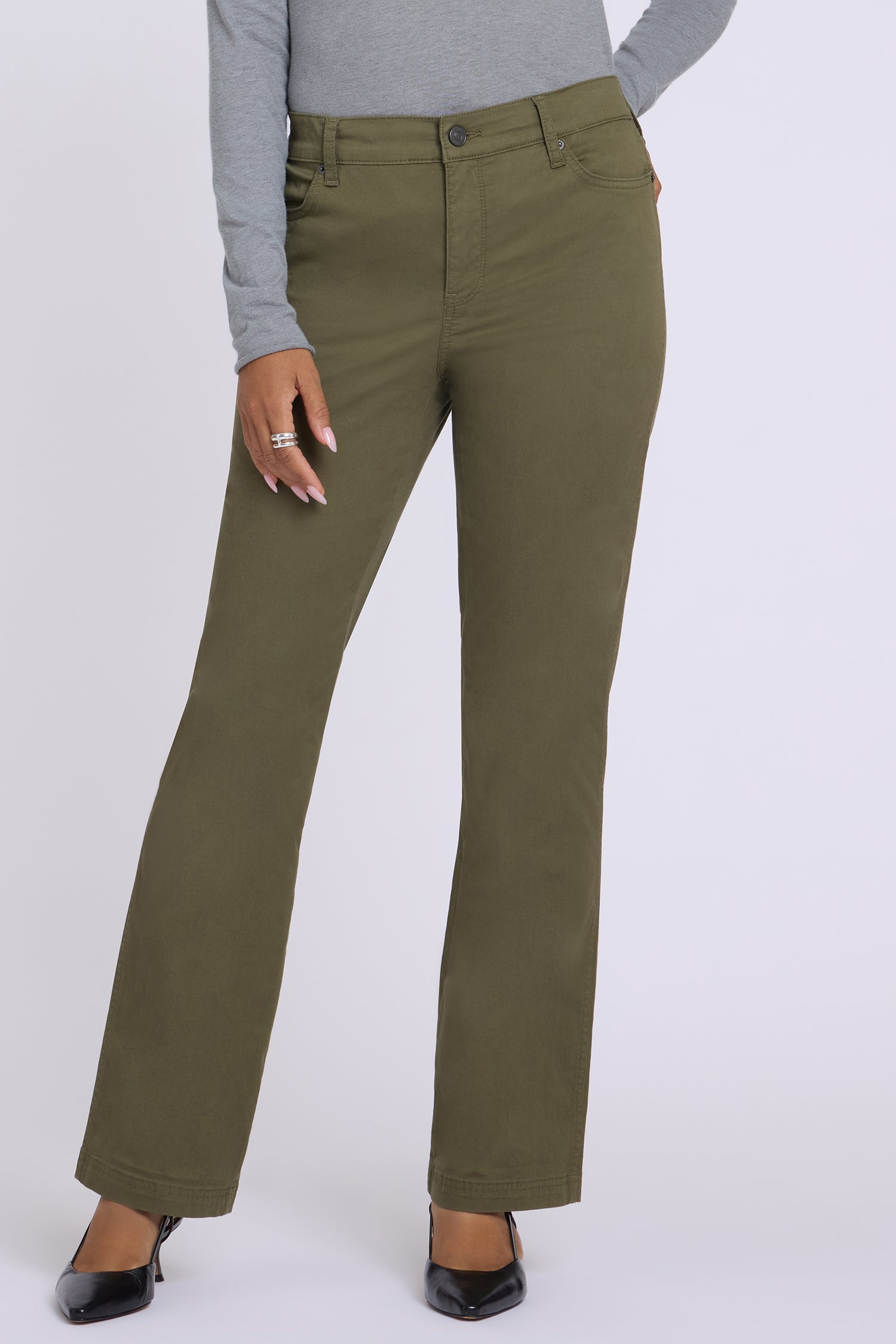 NYDJ Adjustable Marilyn Straight Pants In Stretch Twill With High Rise And 1" Hems - Bay Leaf
