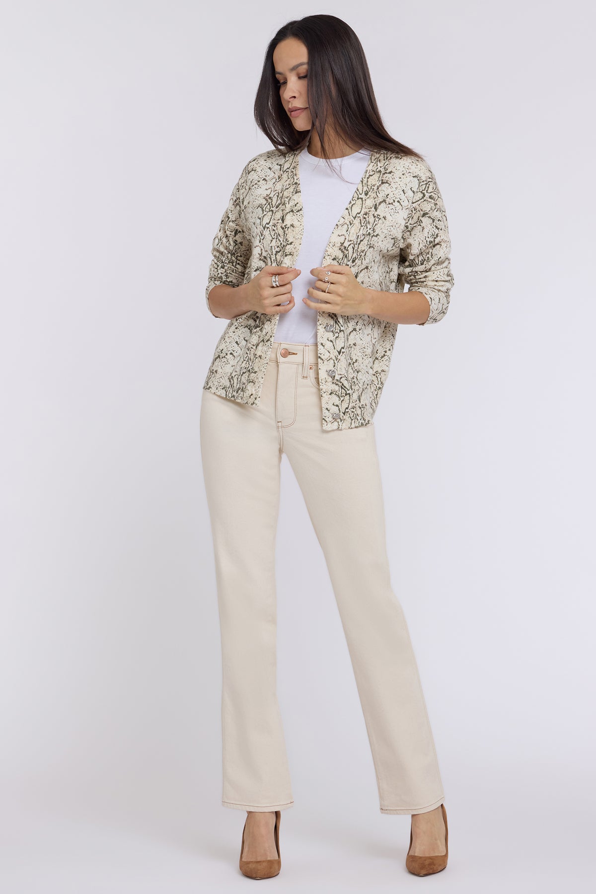 NYDJ Marilyn Straight Jeans In Re-New™ Denim With Side Double Stitching - Light Oatmeal