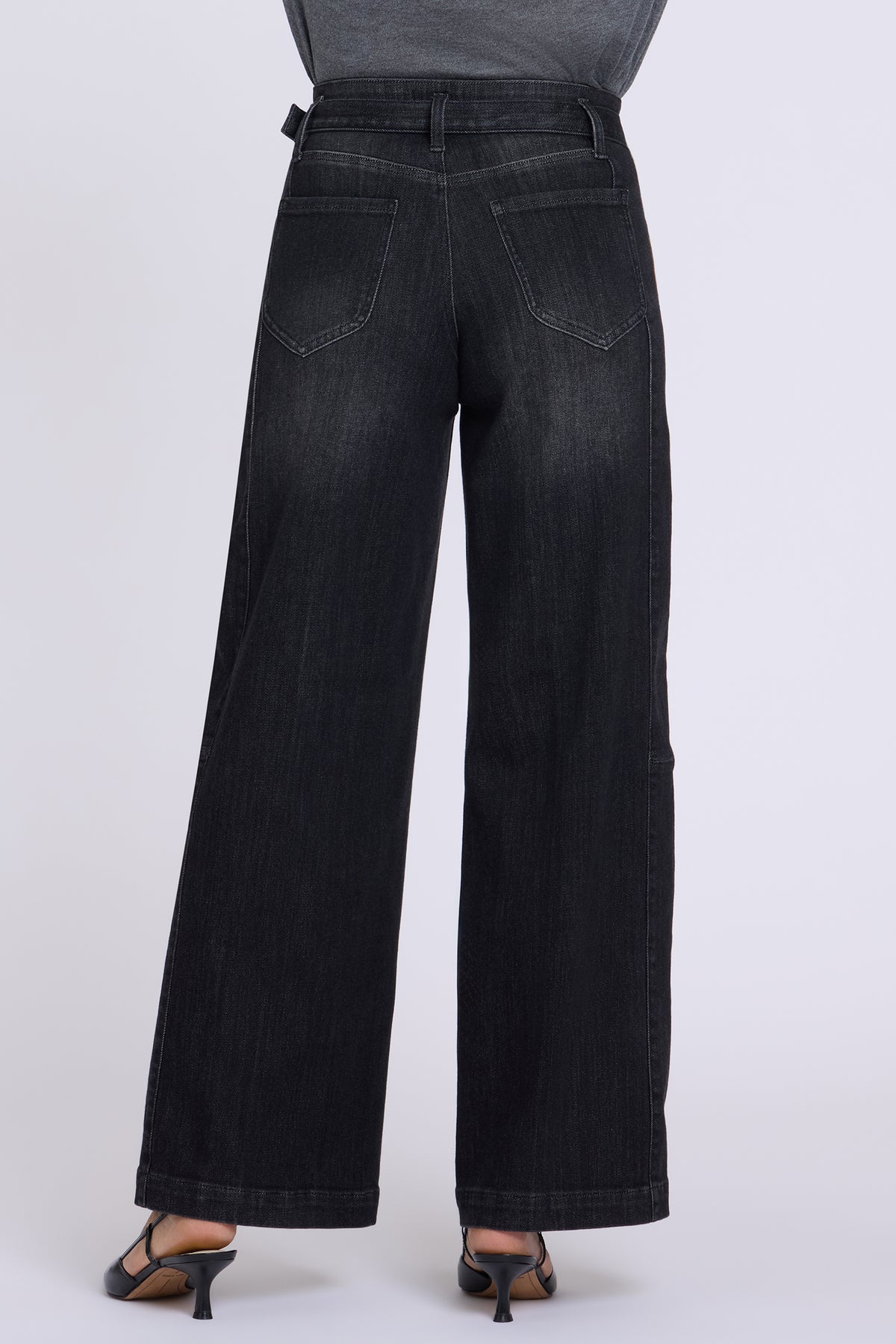 NYDJ Gracie Wide Leg Jeans With High Rise, Paneled Seam Detail And Grommeted Belt - Viola Black