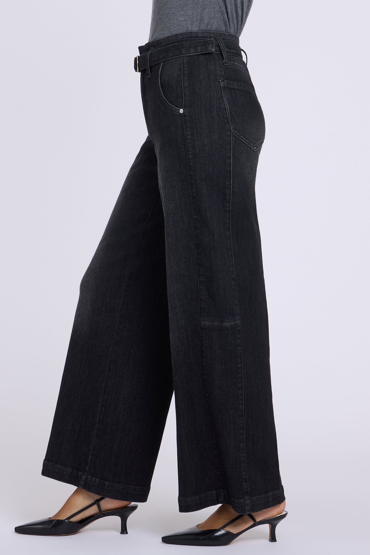 NYDJ Gracie Wide Leg Jeans With High Rise, Paneled Seam Detail And Grommeted Belt - Viola Black