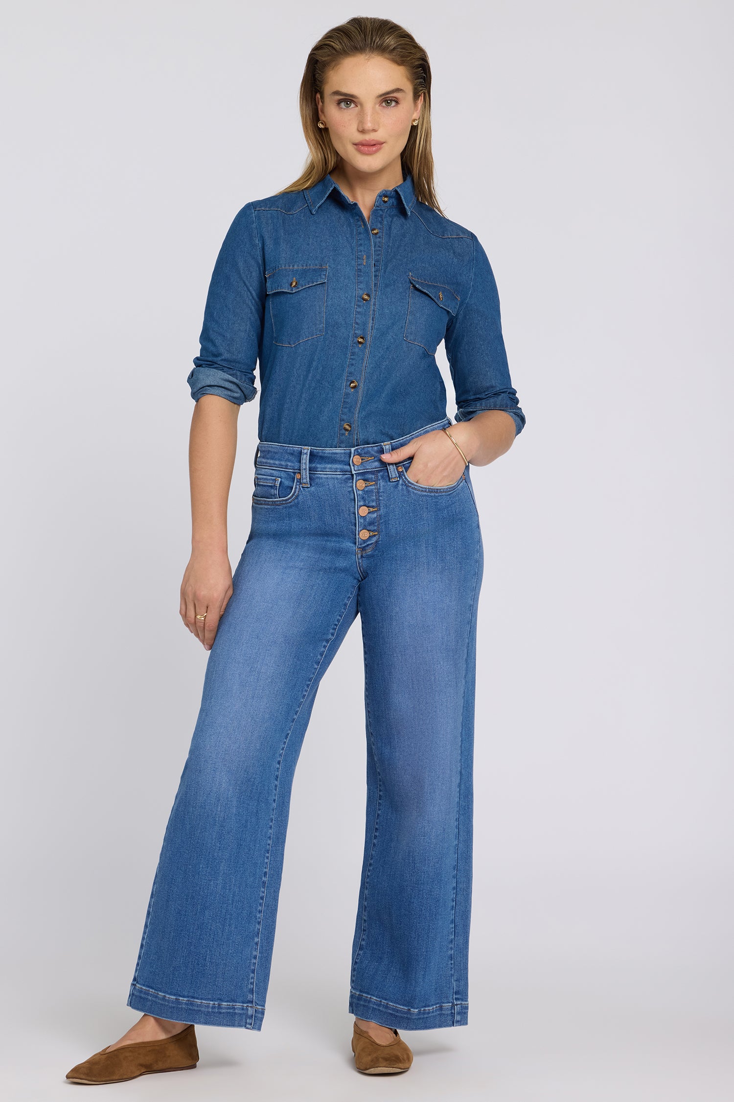 NYDJ Teresa Wide Leg Jeans With Exposed Button Fly And 31