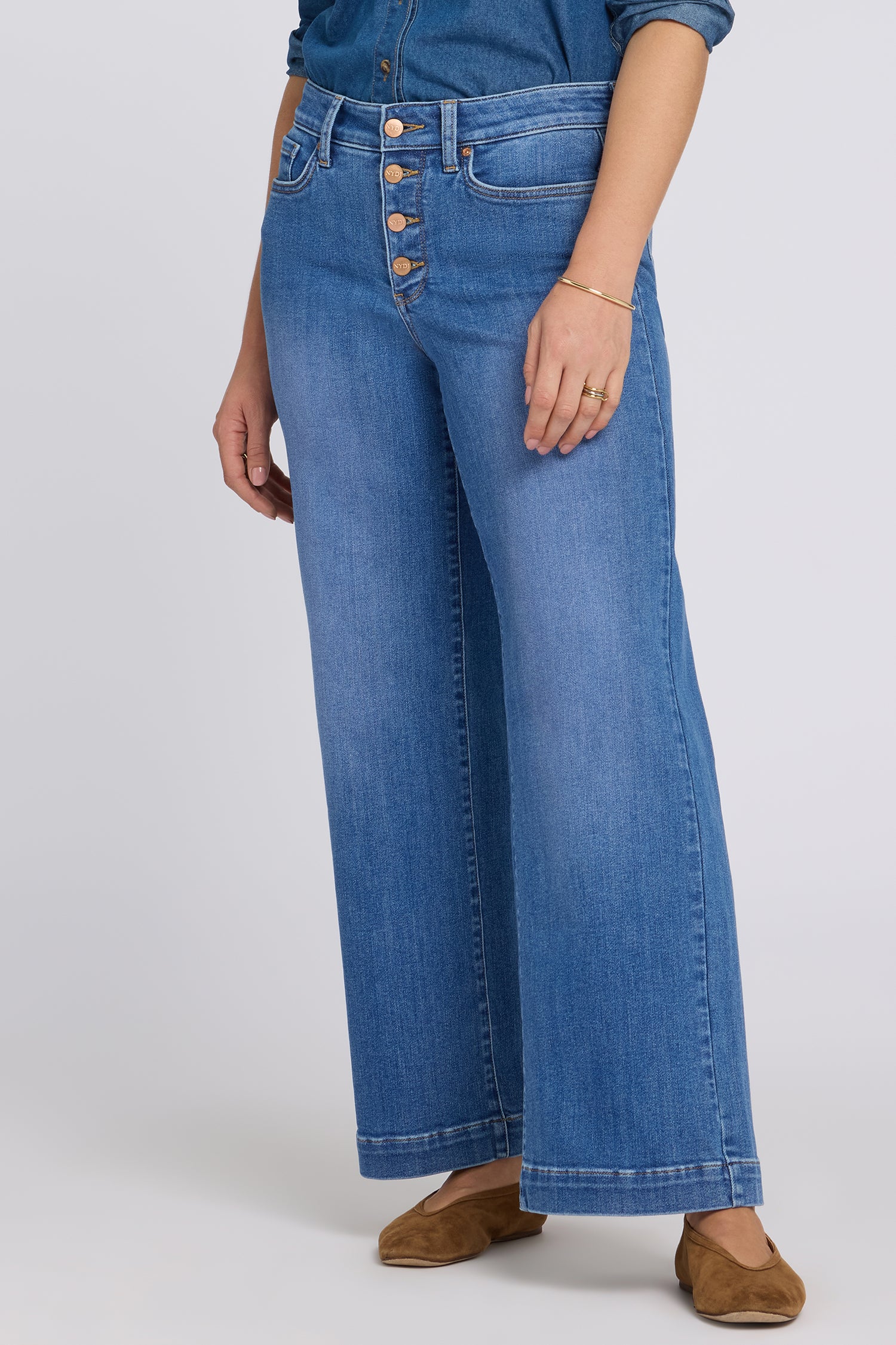NYDJ Teresa Wide Leg Jeans With Exposed Button Fly And 31
