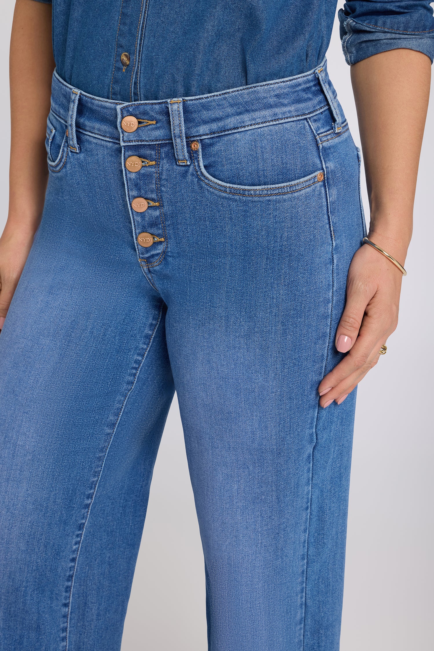 NYDJ Teresa Wide Leg Jeans With Exposed Button Fly And 31