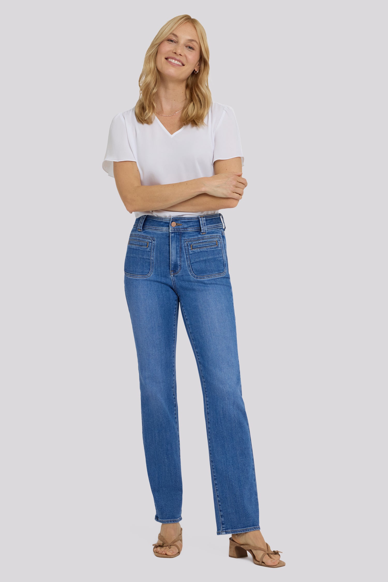 NYDJ Marilyn Straight Jeans With High Rise And Front Welt Patch Pockets - Blue Paradise