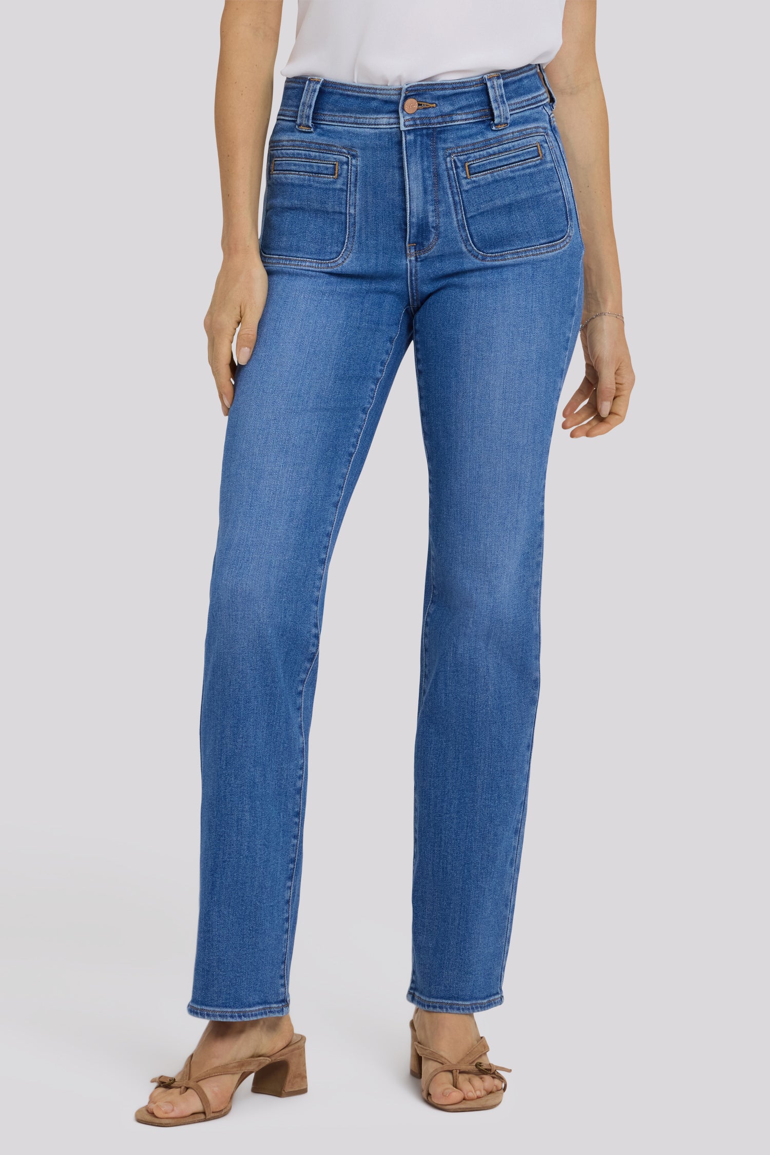 NYDJ Marilyn Straight Jeans With High Rise And Front Welt Patch Pockets - Blue Paradise