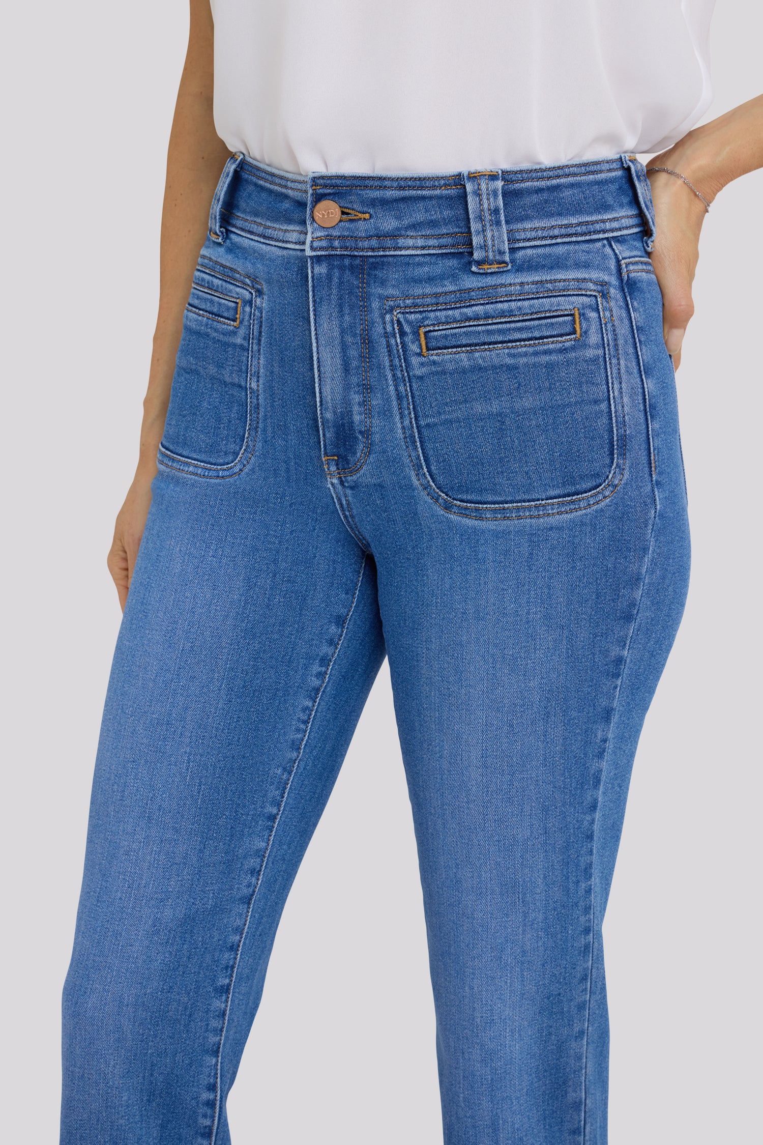 NYDJ Marilyn Straight Jeans With High Rise And Front Welt Patch Pockets - Blue Paradise