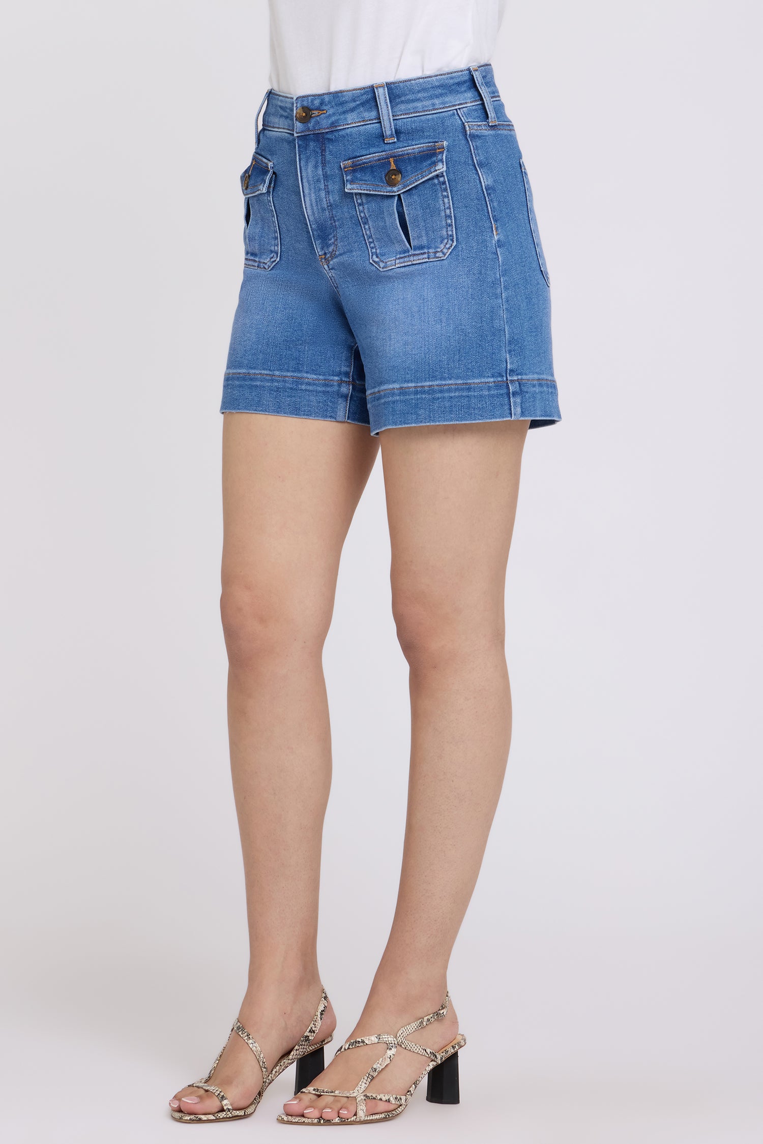 NYDJ Berkyn Relaxed Denim Shorts With High Rise And Front Button Flap Pockets - Blue Paradise