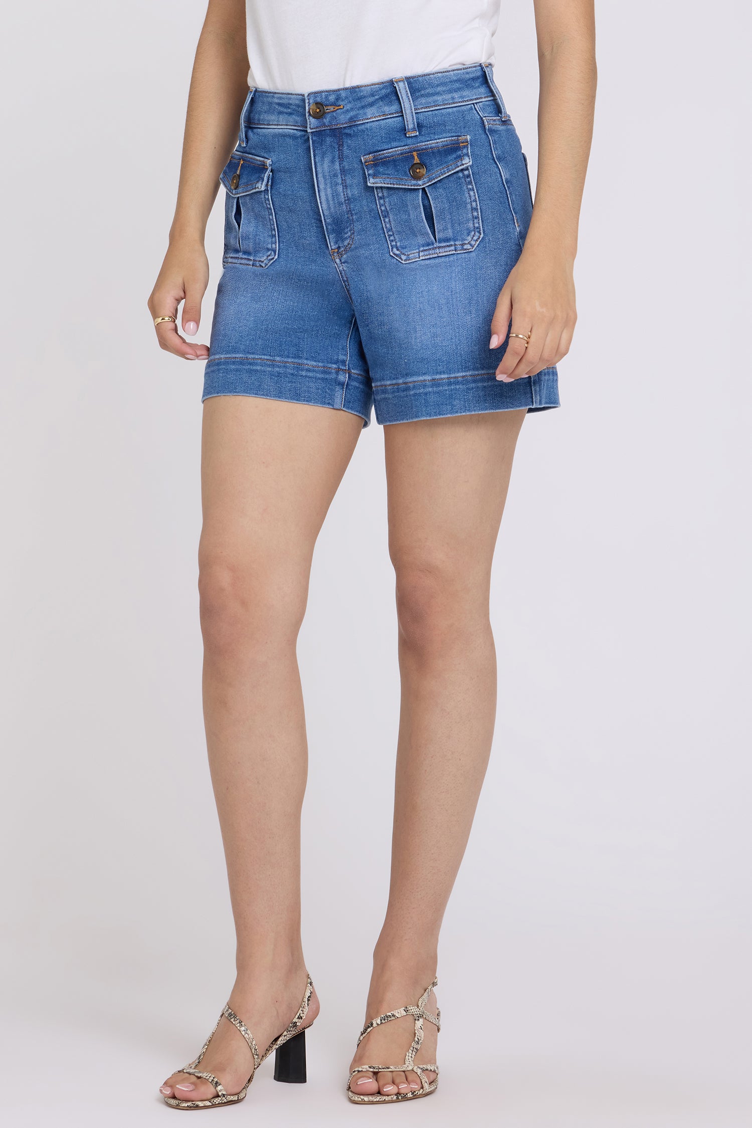 NYDJ Berkyn Relaxed Denim Shorts With High Rise And Front Button Flap Pockets - Blue Paradise