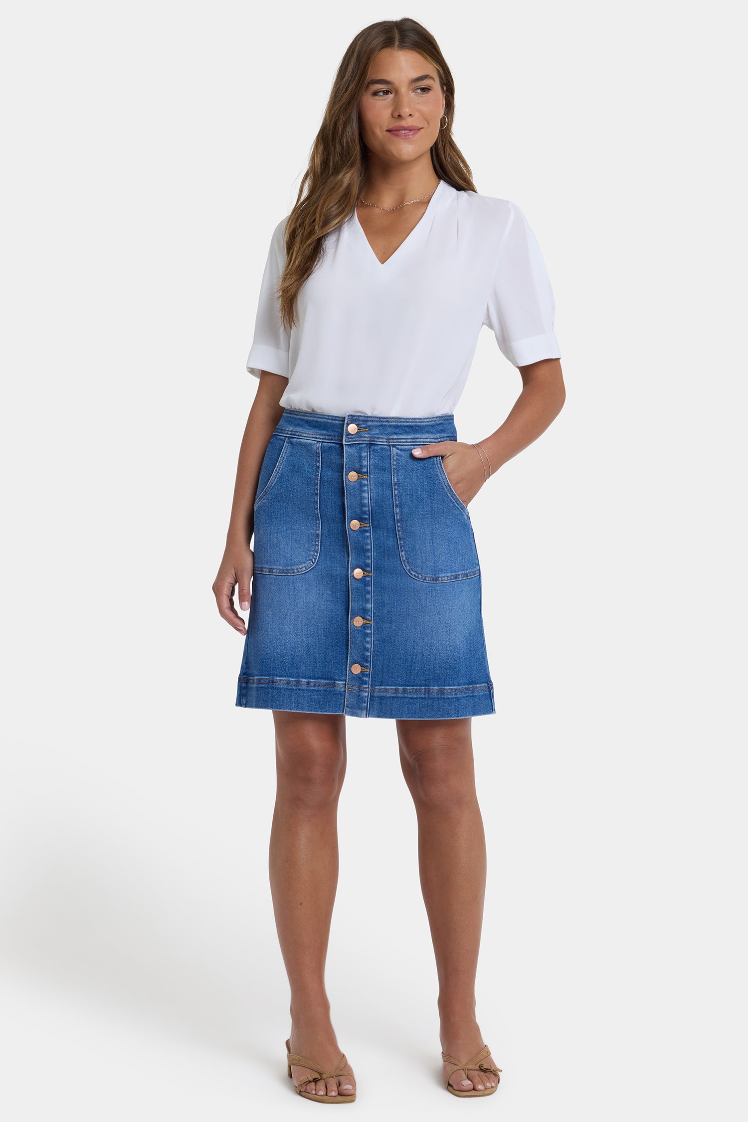 NYDJ High Rise A-Line Utility Denim Skirt  - Blue Paradise