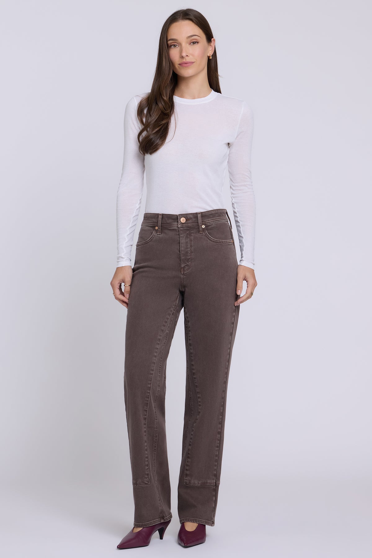 NYDJ Brooke Loose Straight Jeans With Paneled Seam Detail - Retro Espresso