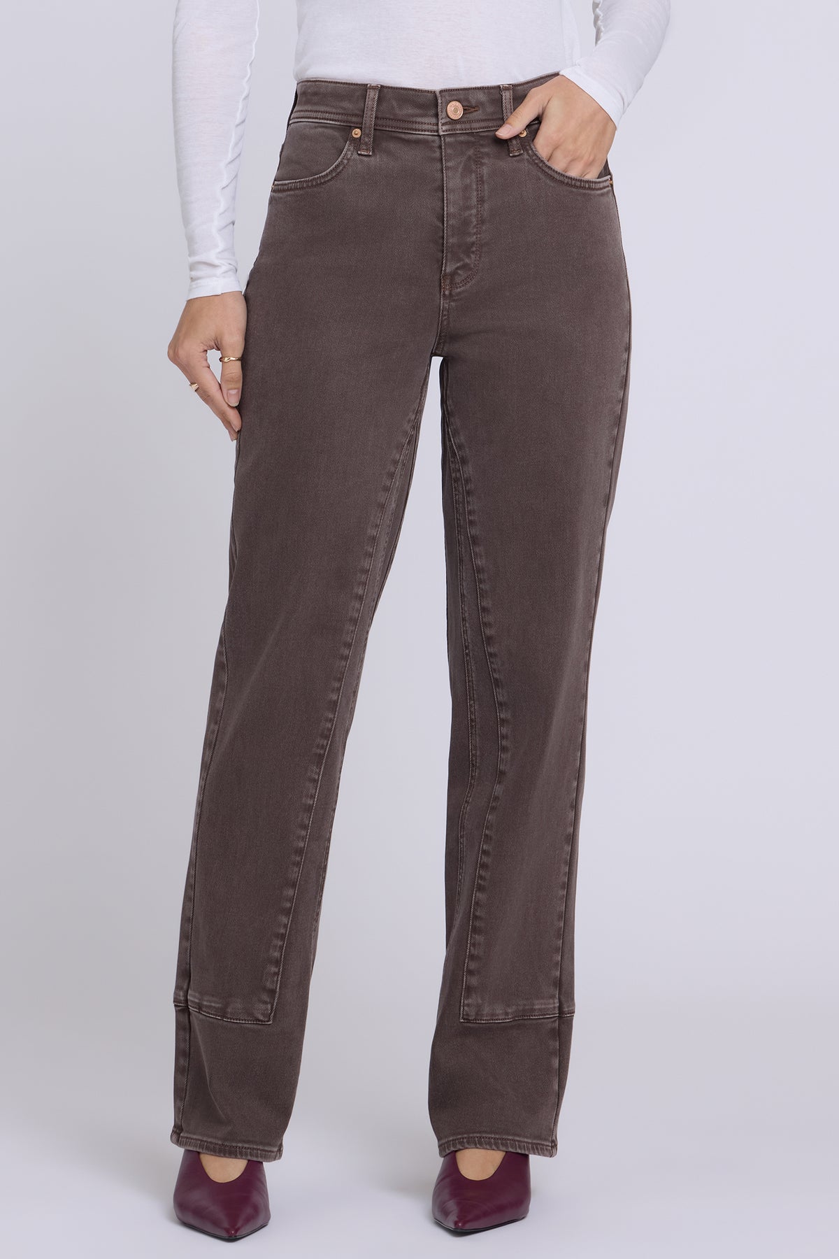 NYDJ Brooke Loose Straight Jeans With Paneled Seam Detail - Retro Espresso