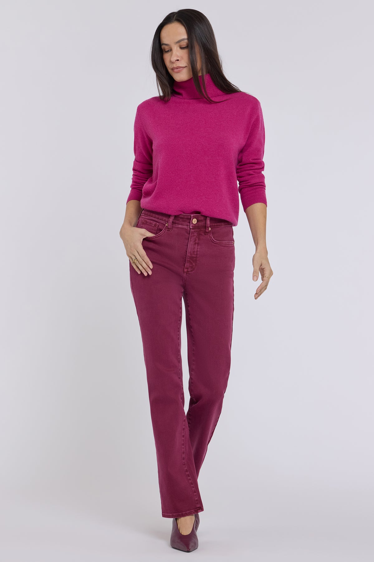 NYDJ Marilyn Straight Jeans With High Rise And 31" Inseam - Retro True Burgundy