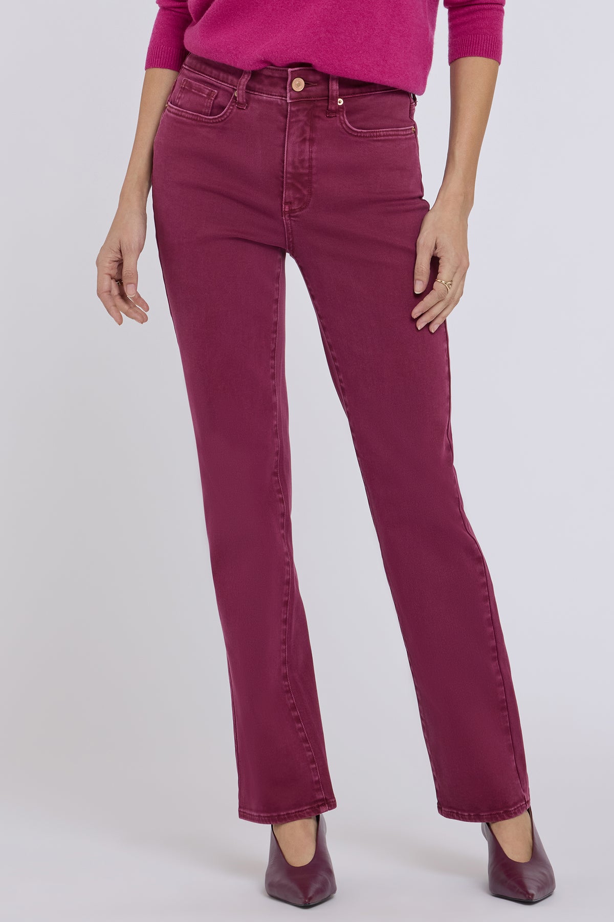 NYDJ Marilyn Straight Jeans With High Rise And 31" Inseam - Retro True Burgundy