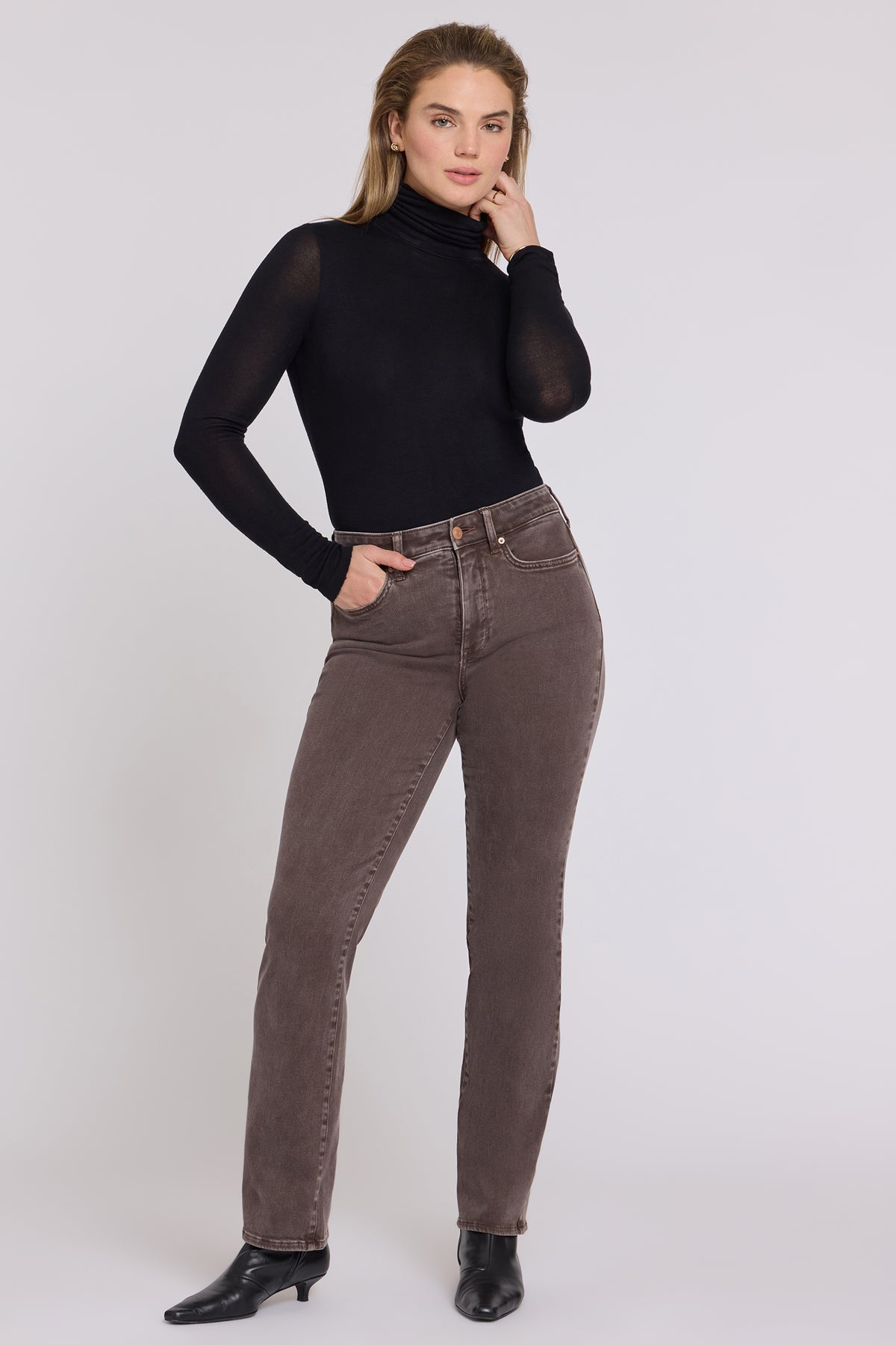 NYDJ Marilyn Straight Jeans With High Rise And 31" Inseam - Retro Espresso