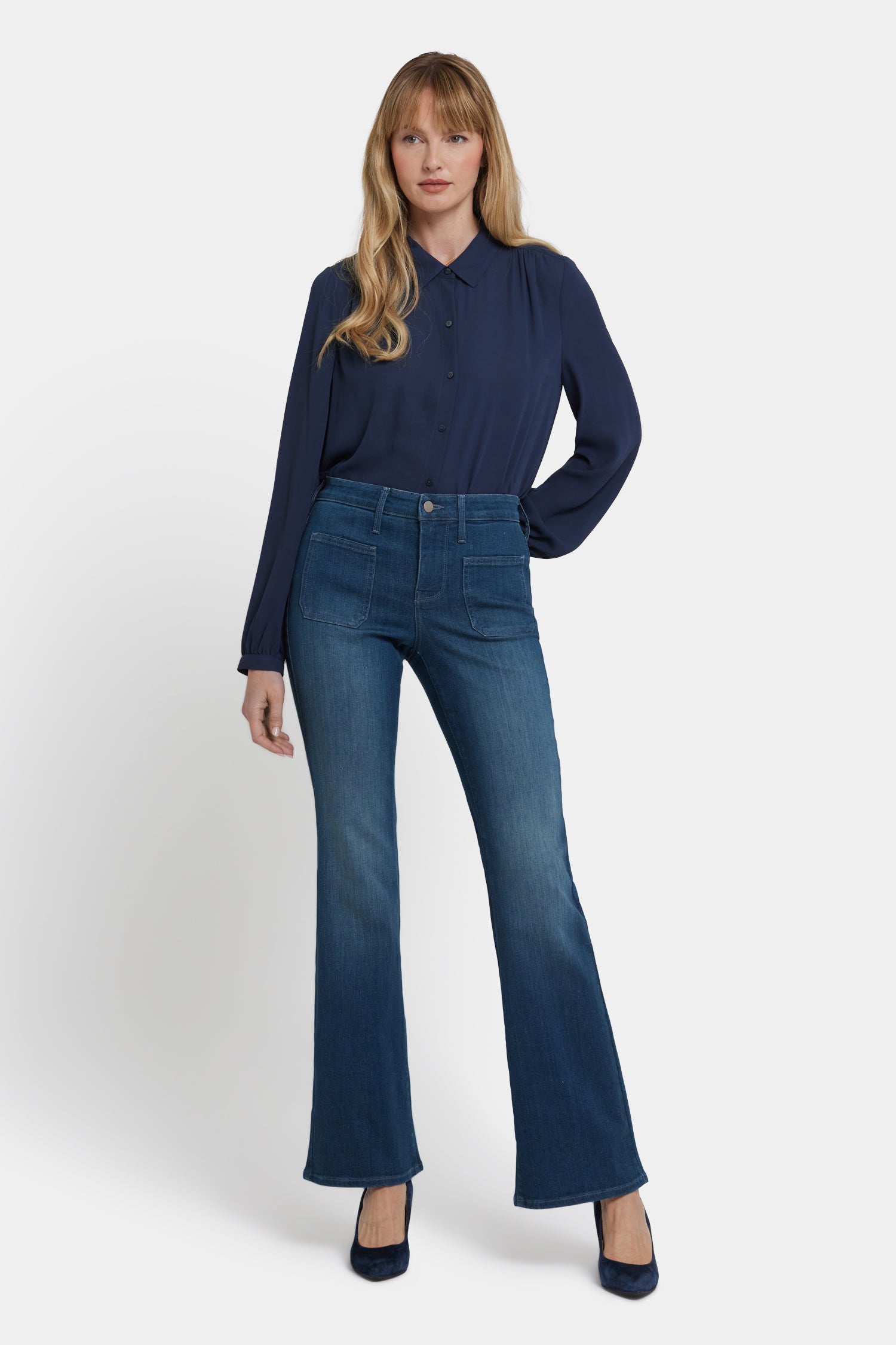 NYDJ Ava Flared Jeans With Front Patch Pockets - Hugo Rain