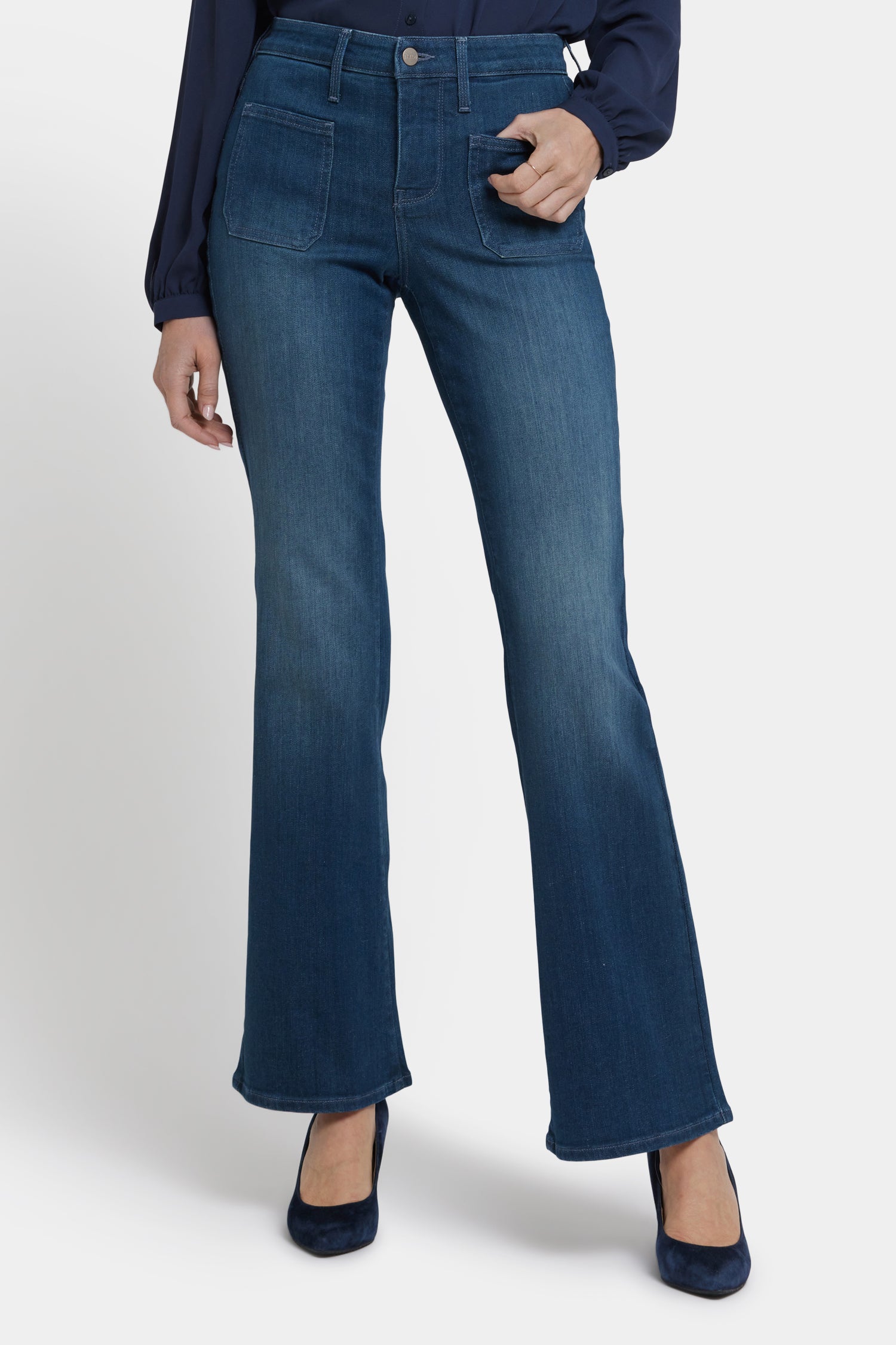 NYDJ Ava Flared Jeans With Front Patch Pockets - Hugo Rain