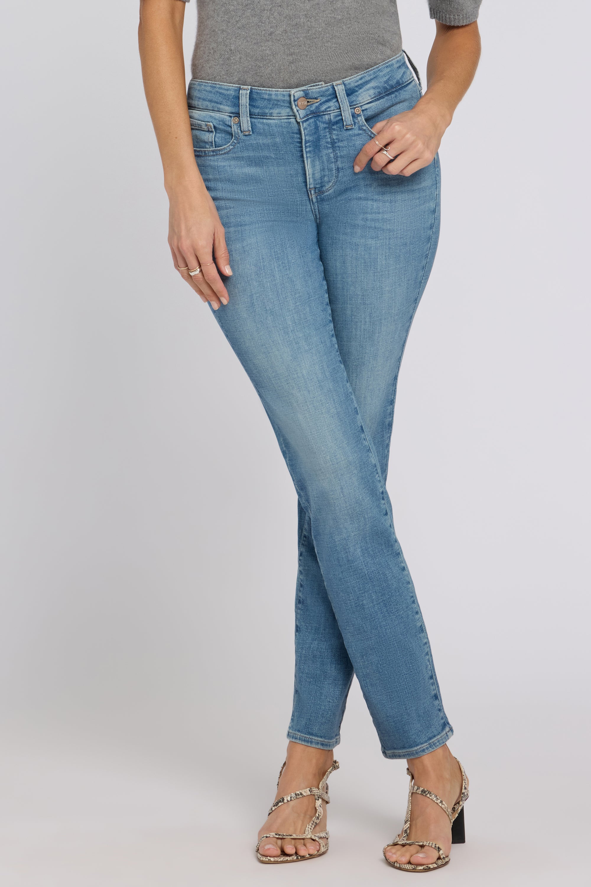 NYDJ Sheri Slim Straight Jeans With Criss-Cross Belt Loop - Dawn Rock