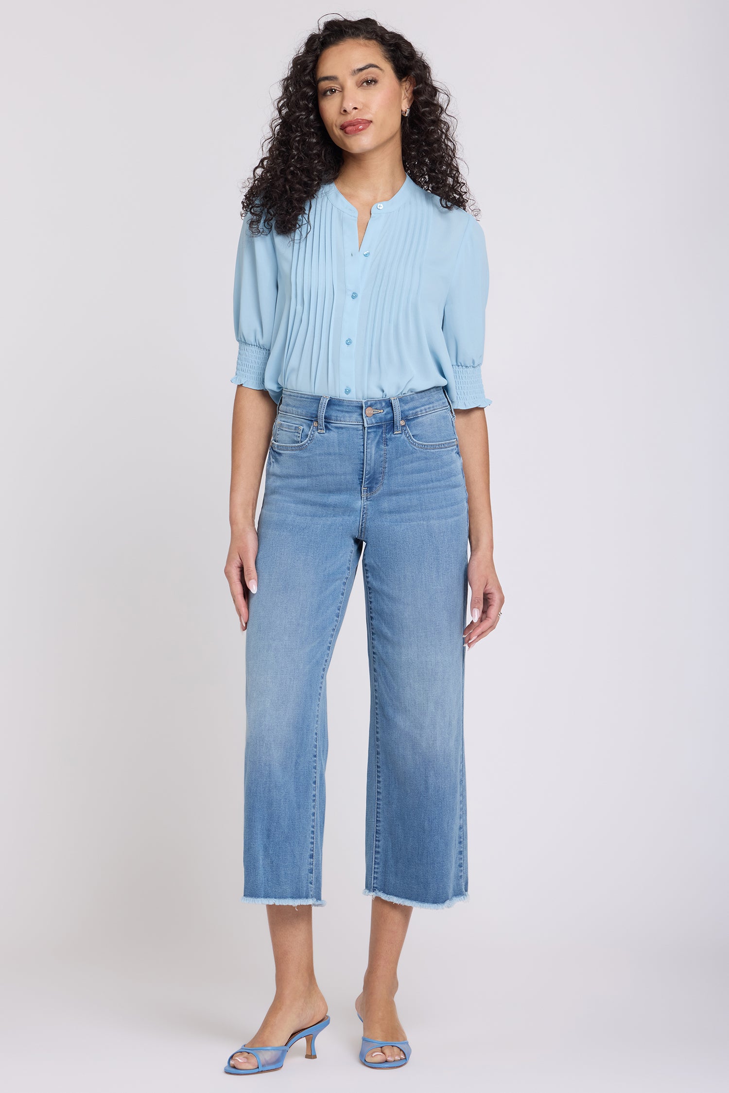 NYDJ Coco Relaxed Wide Leg Crop Jeans With High Rise And Frayed Hems - Vista Lakes