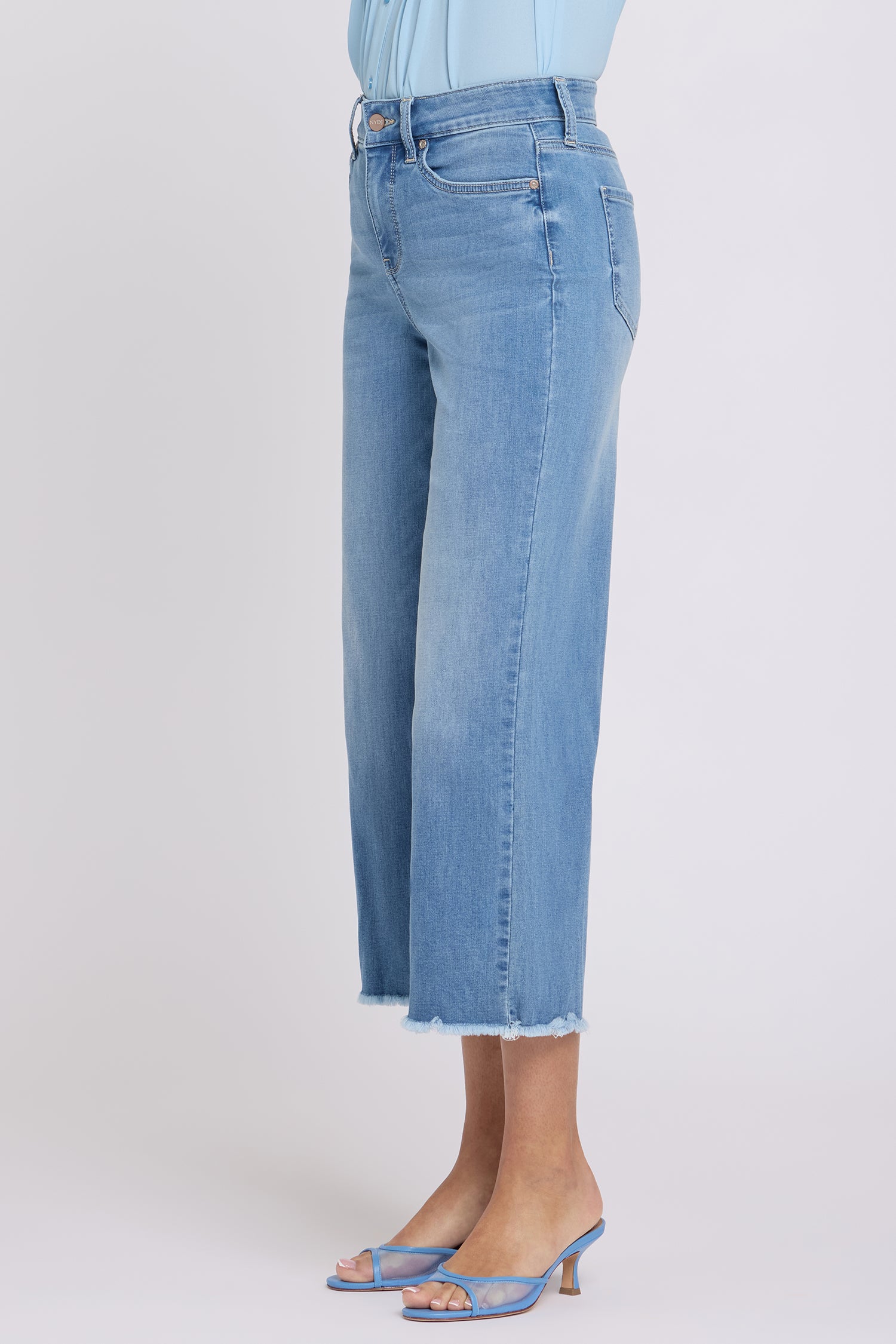 NYDJ Coco Relaxed Wide Leg Crop Jeans With High Rise And Frayed Hems - Vista Lakes