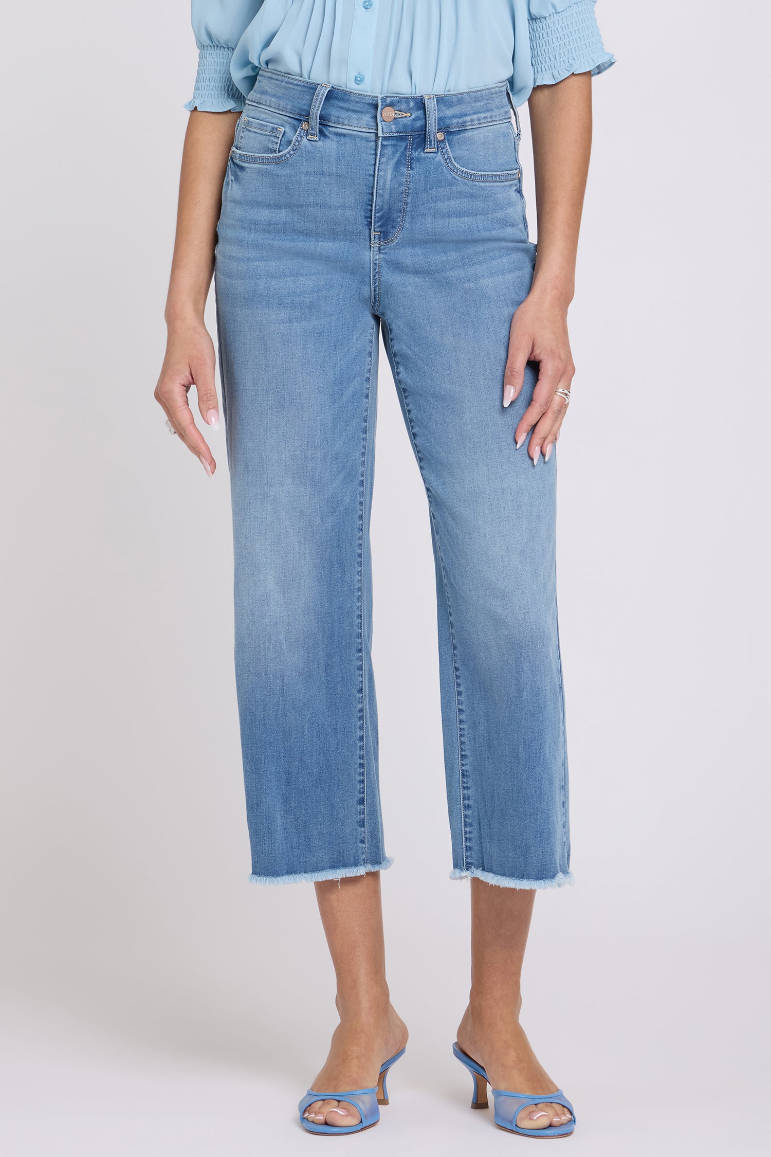 NYDJ Coco Relaxed Wide Leg Crop Jeans With High Rise And Frayed Hems - Vista Lakes