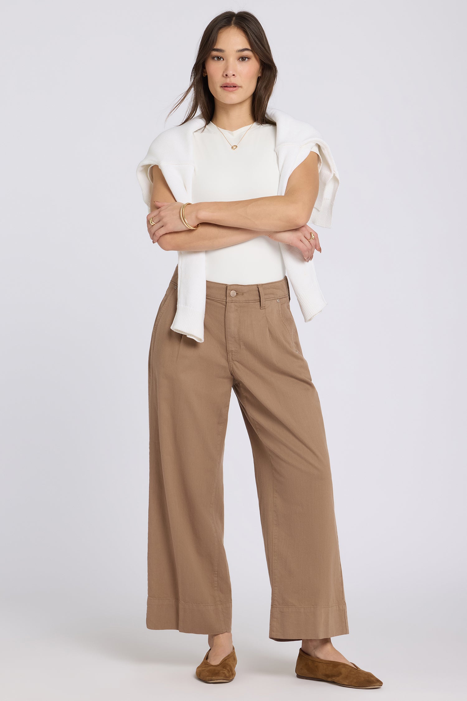 NYDJ Teresa Wide Leg Ankle Jeans With High Rise And Pleats - Toasted Coconut