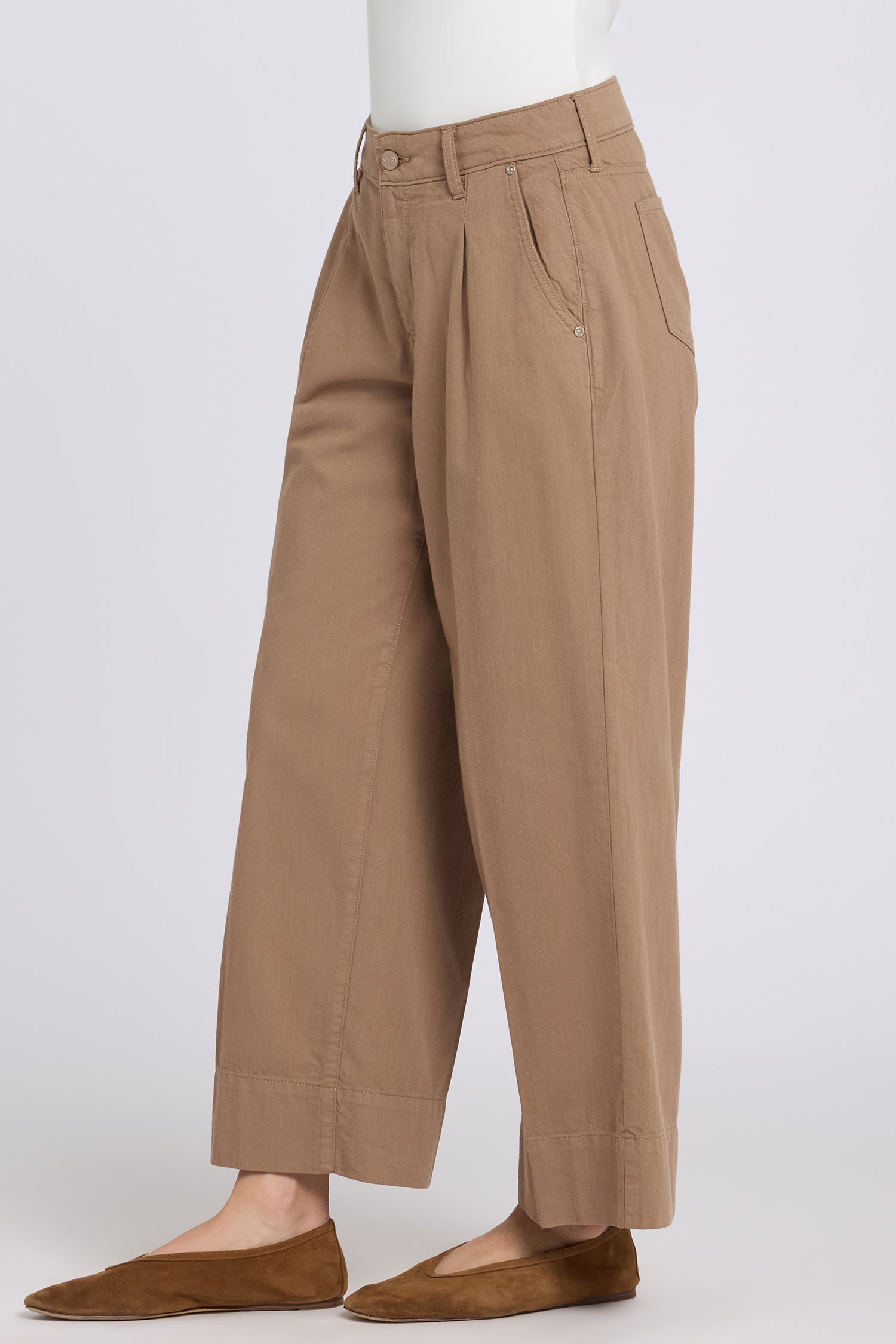 NYDJ Teresa Wide Leg Ankle Jeans With High Rise And Pleats - Toasted Coconut
