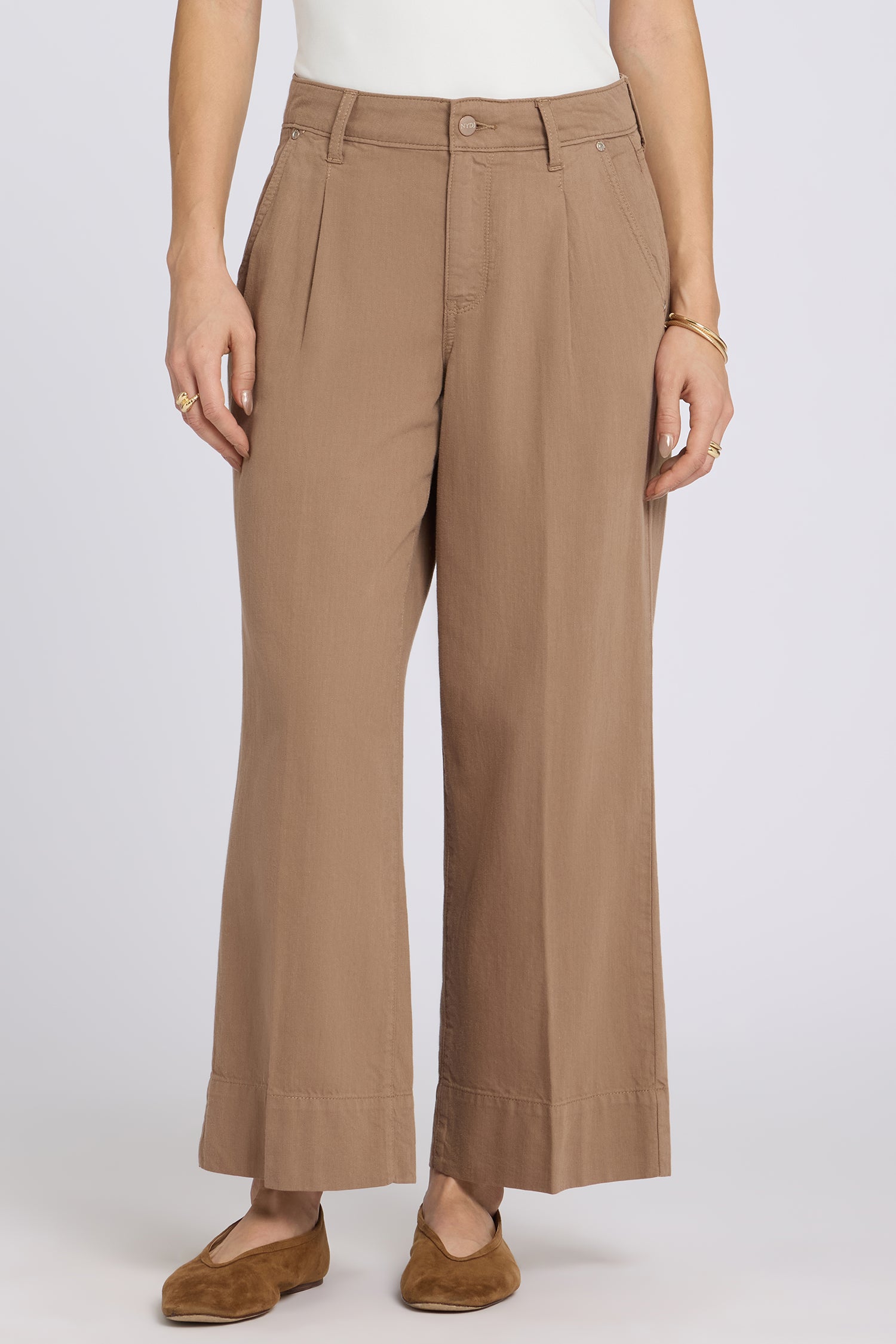 NYDJ Teresa Wide Leg Ankle Jeans With High Rise And Pleats - Toasted Coconut