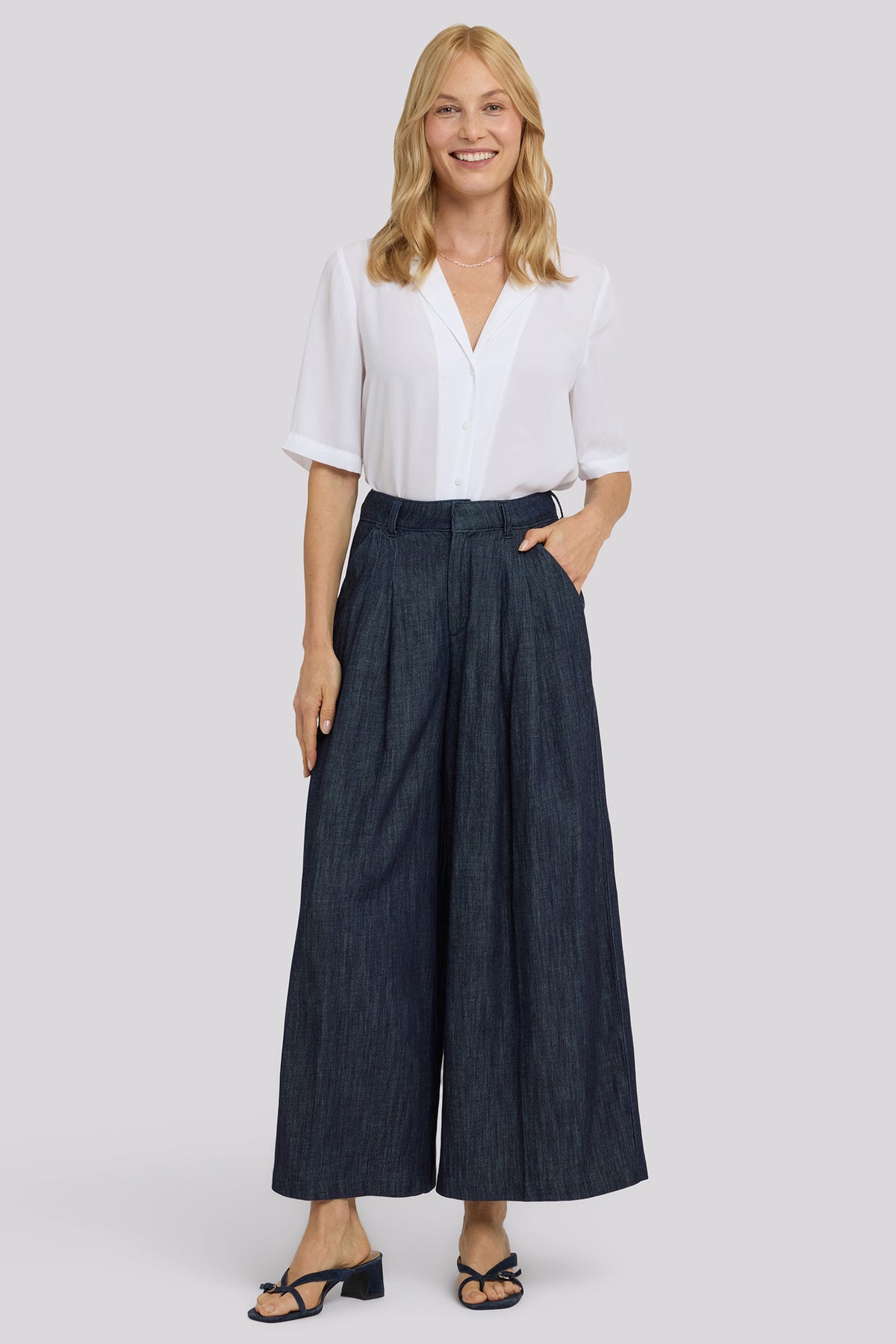 Giselle Wide Leg Ankle Trouser Pants - Dark Indigo