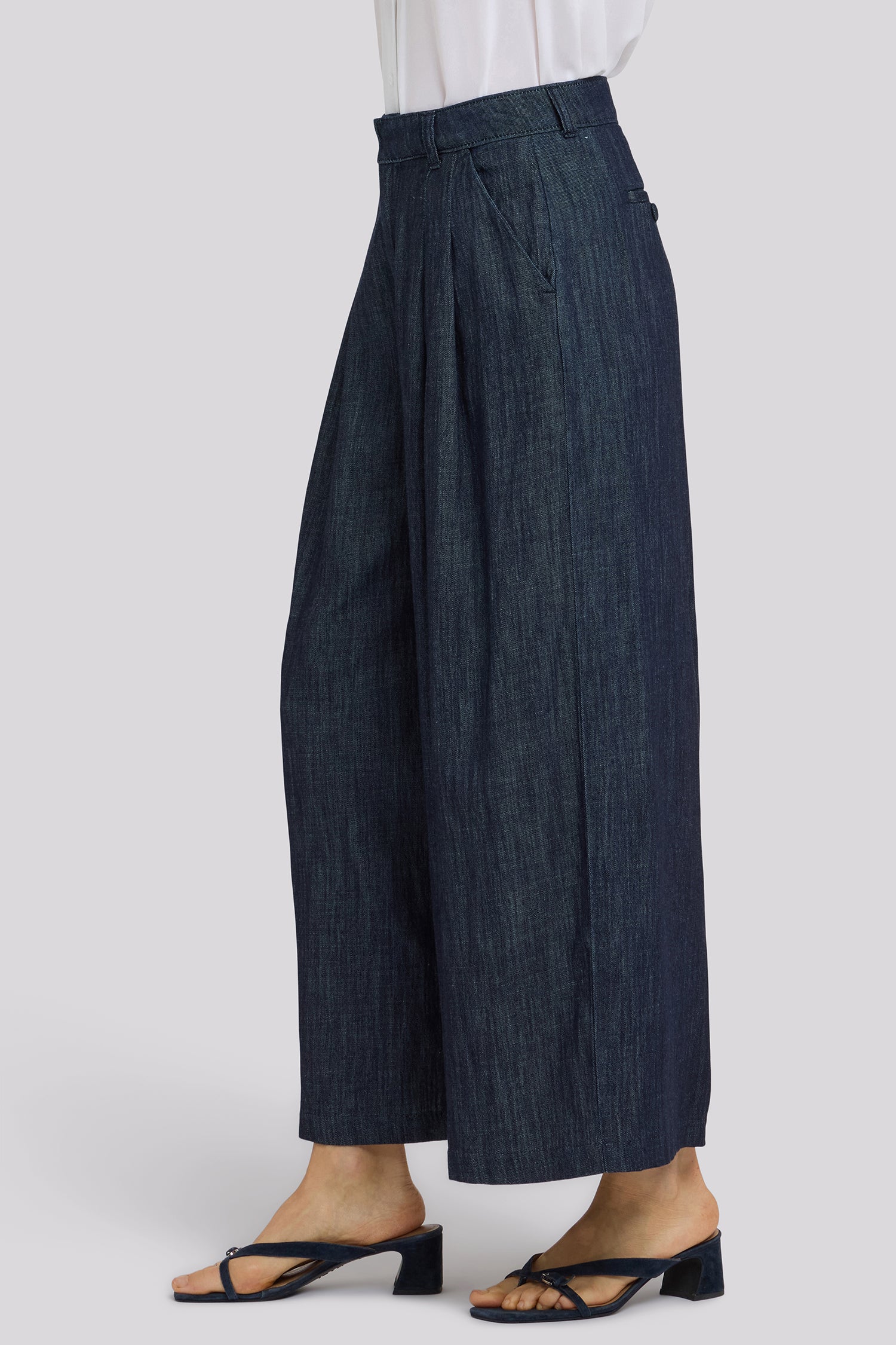 NYDJ Giselle Wide Leg Ankle Trouser Pants With Pleats - Dark Indigo