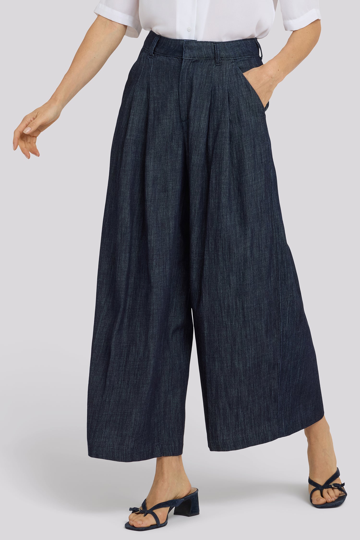 NYDJ Giselle Wide Leg Ankle Trouser Pants With Pleats - Dark Indigo
