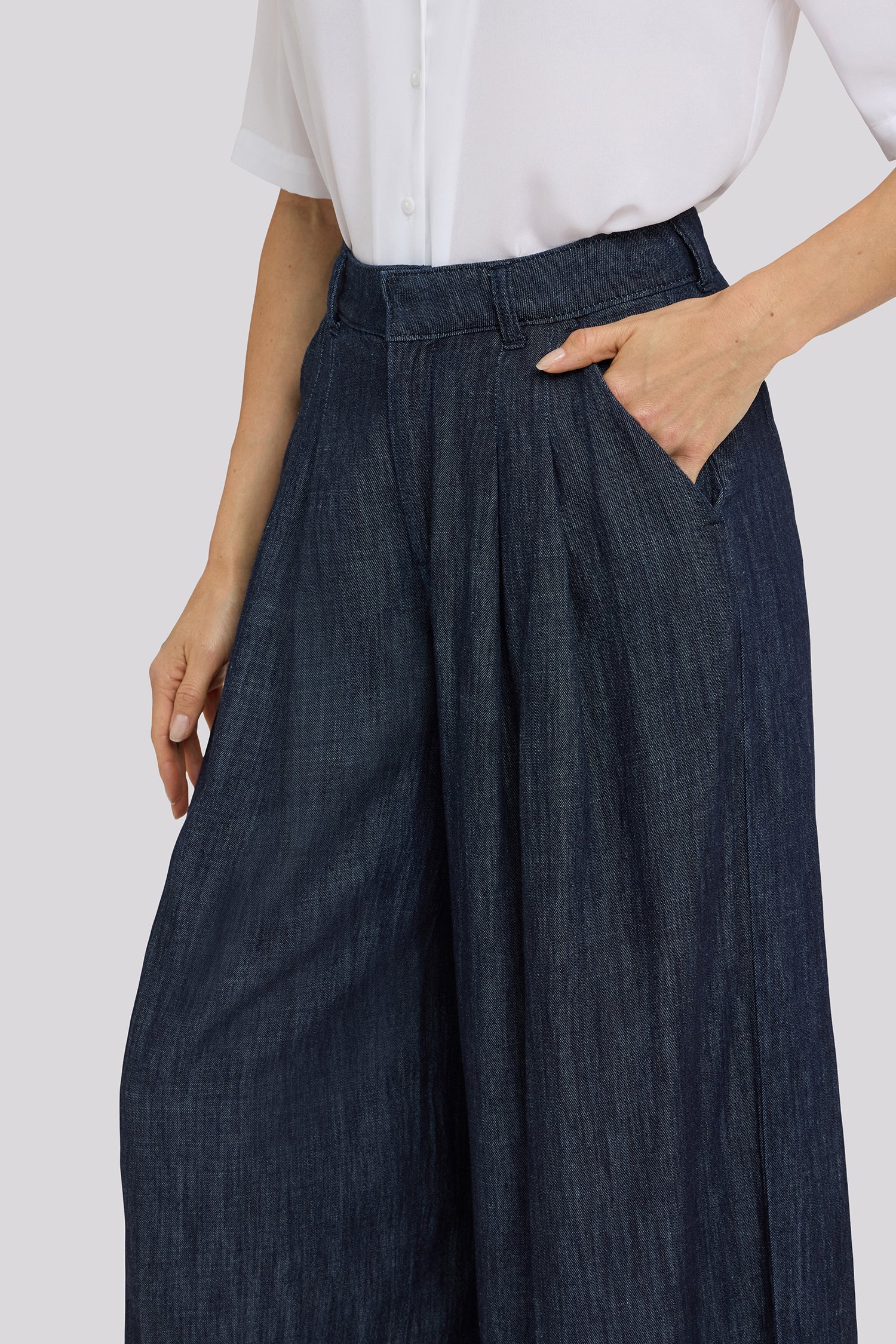 NYDJ Giselle Wide Leg Ankle Trouser Pants With Pleats - Dark Indigo