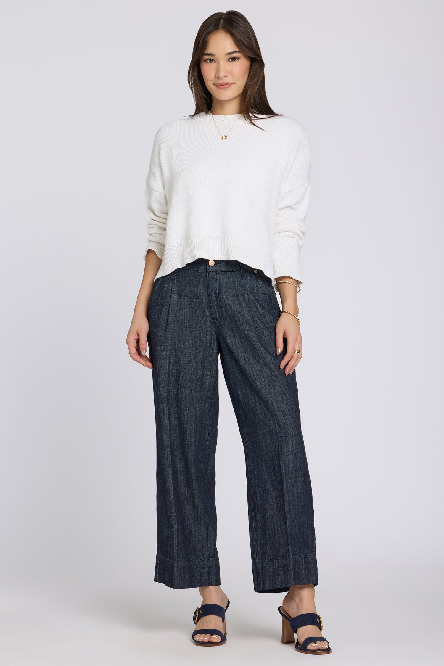NYDJ Teresa Wide Leg Ankle Jeans With High Rise And Pleats - Dark Indigo