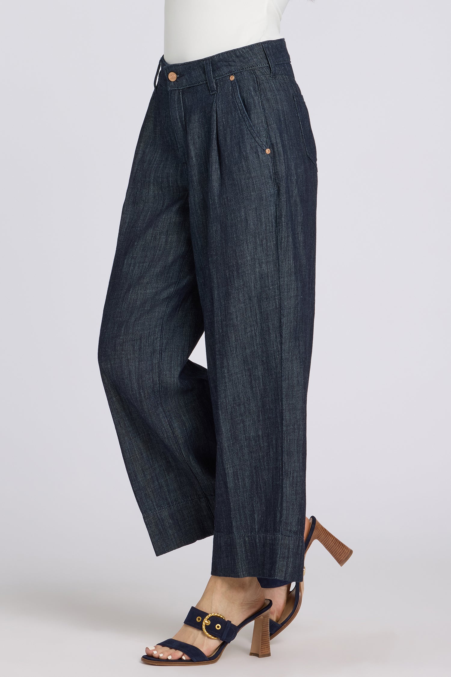 NYDJ Teresa Wide Leg Ankle Jeans With High Rise And Pleats - Dark Indigo