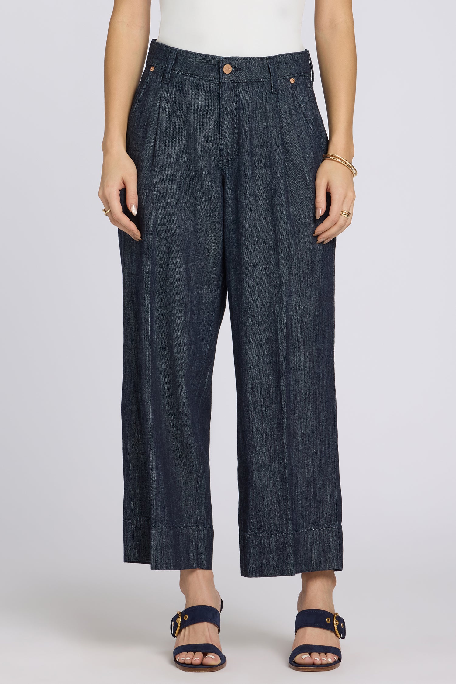 NYDJ Teresa Wide Leg Ankle Jeans With High Rise And Pleats - Dark Indigo