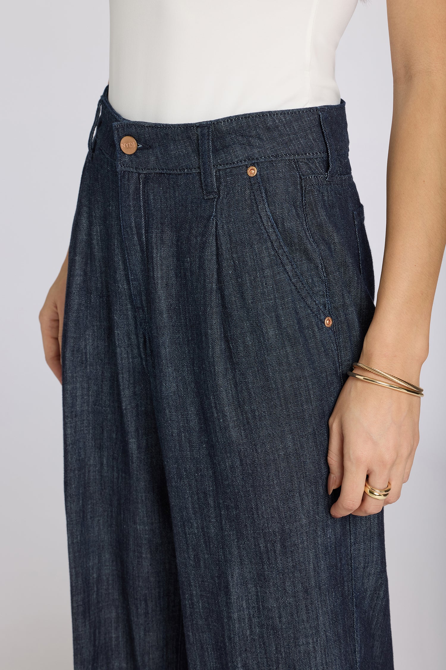 NYDJ Teresa Wide Leg Ankle Jeans With High Rise And Pleats - Dark Indigo