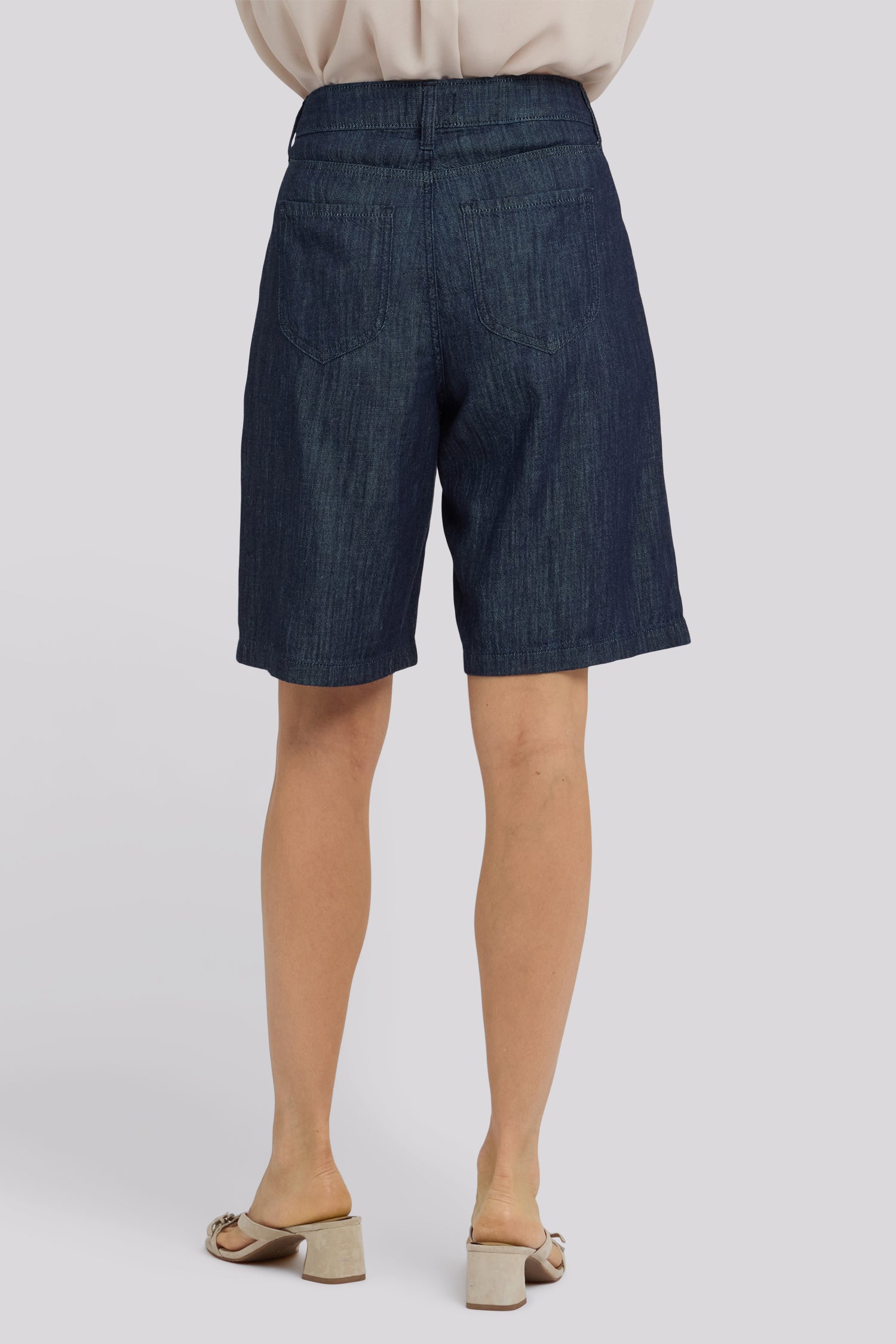 NYDJ Gwen Relaxed Bermuda Denim Shorts With Pleats - Dark Indigo