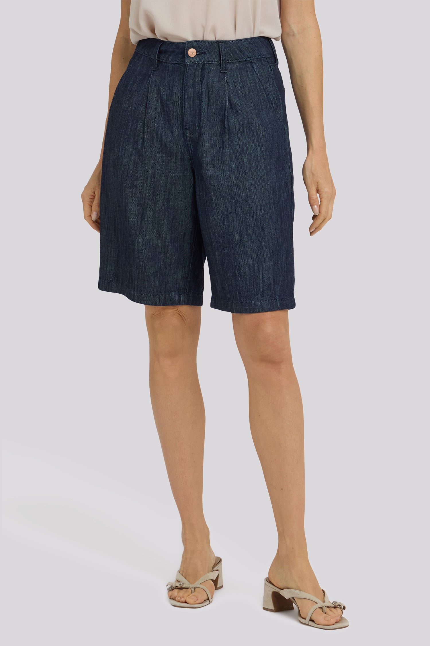 NYDJ Gwen Relaxed Bermuda Denim Shorts With Pleats - Dark Indigo